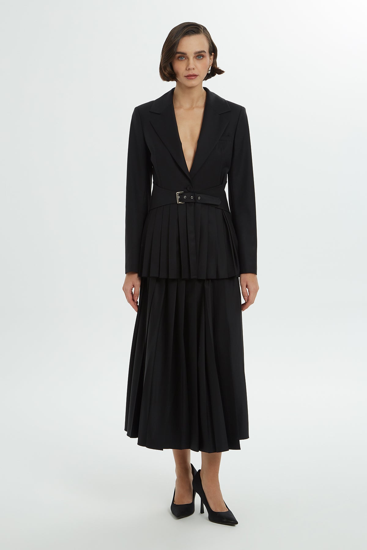 Pleated Accessory-Detail Jacket