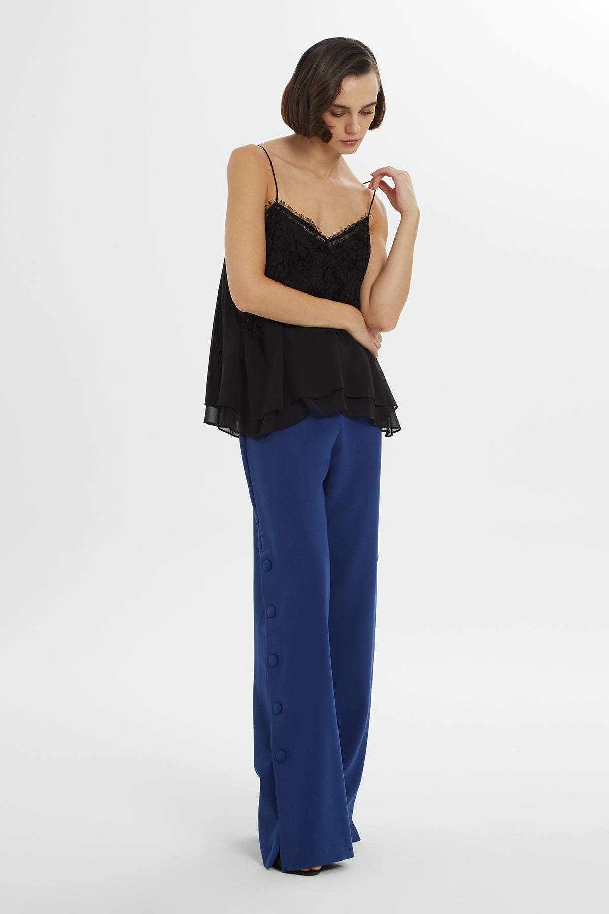 Black Lace-Front Strappy Blouse