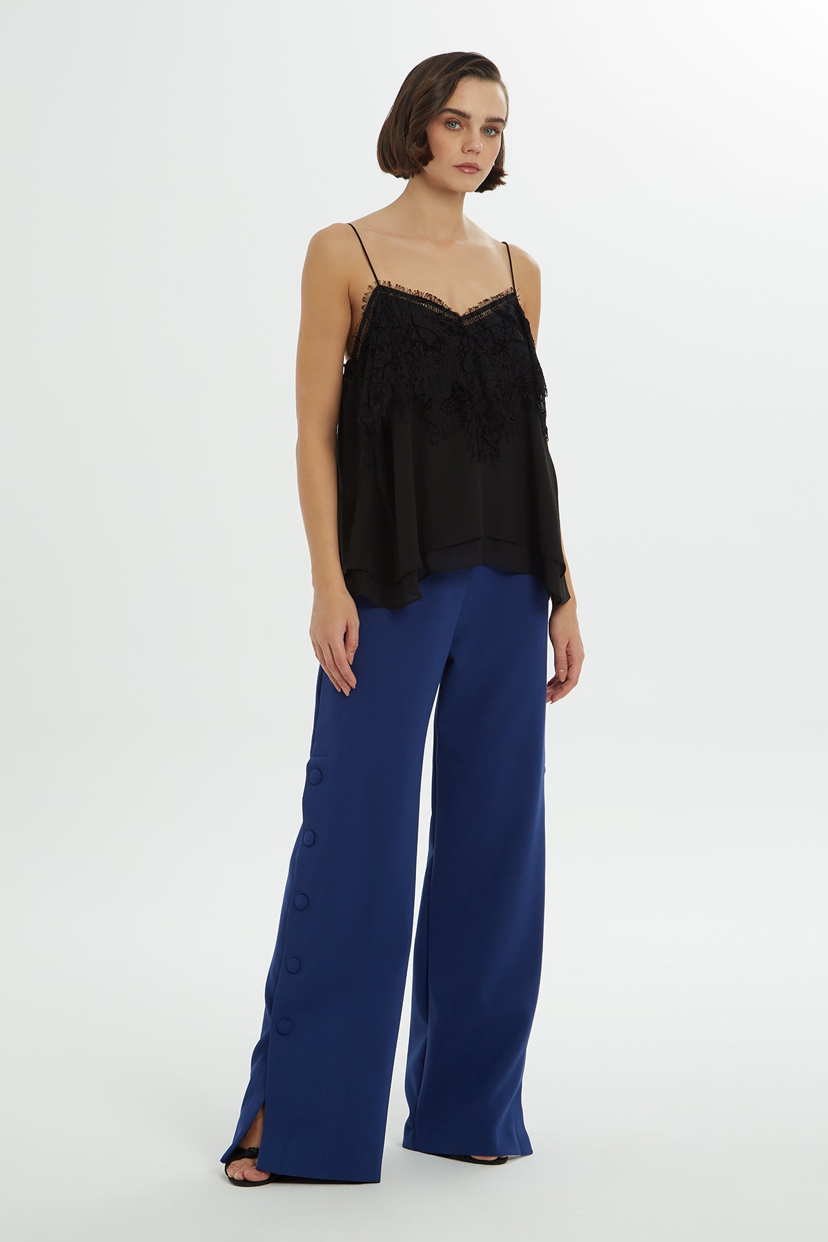 Black Lace-Front Strappy Blouse