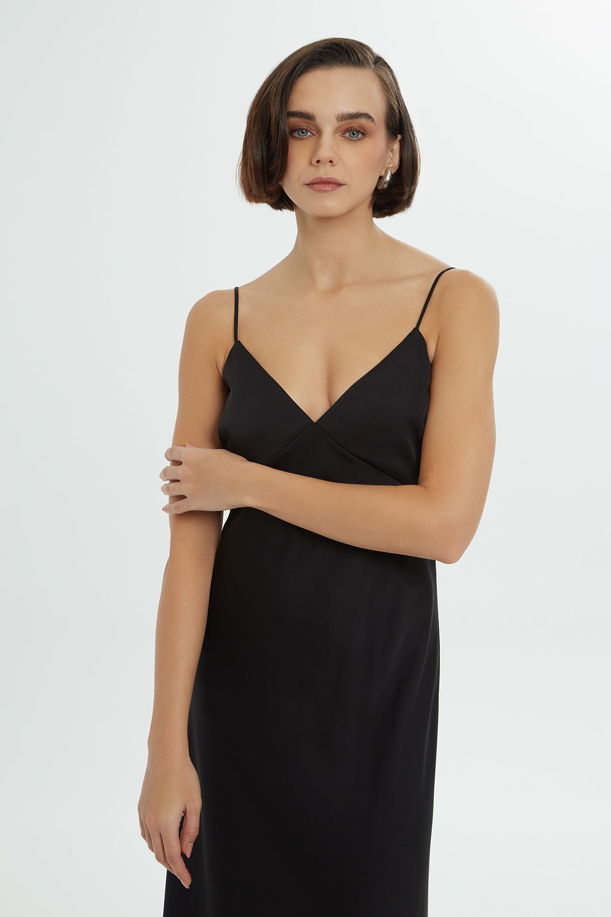 Black Spaghetti-Strap Satin Maxi Dress