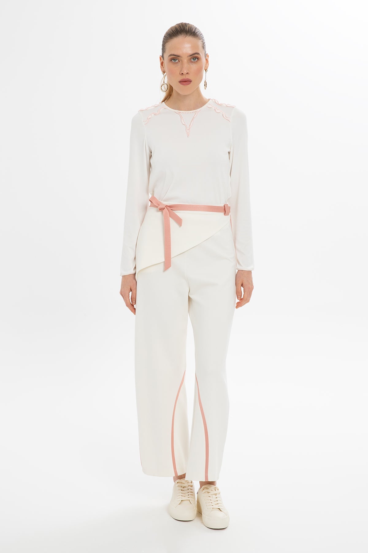 Ecru Asymmetric-Detail Trousers