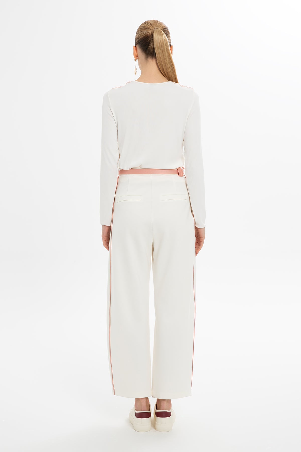 Ecru Asymmetric-Detail Trousers