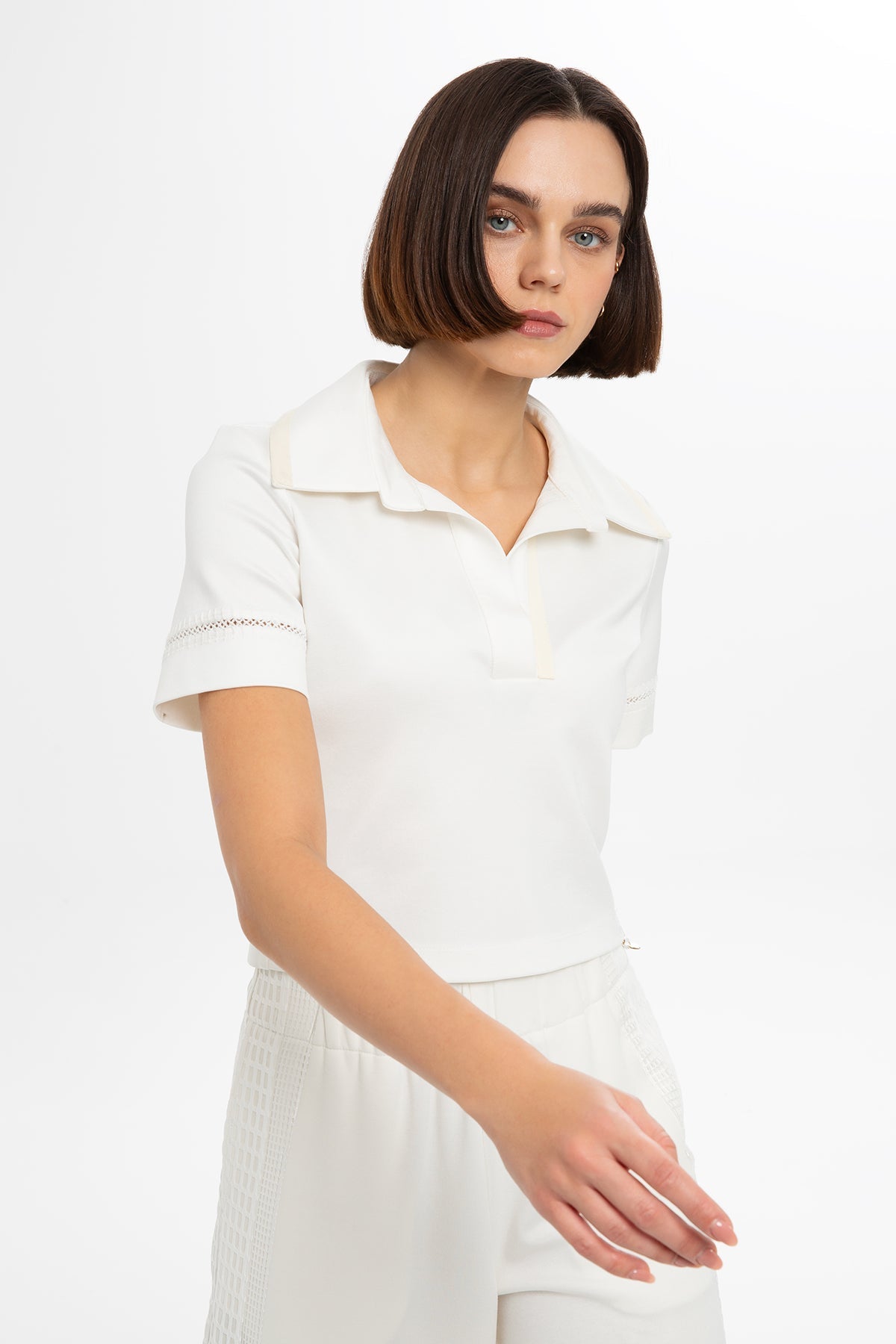 Ecru Short-Sleeved T-Shirt with Logo