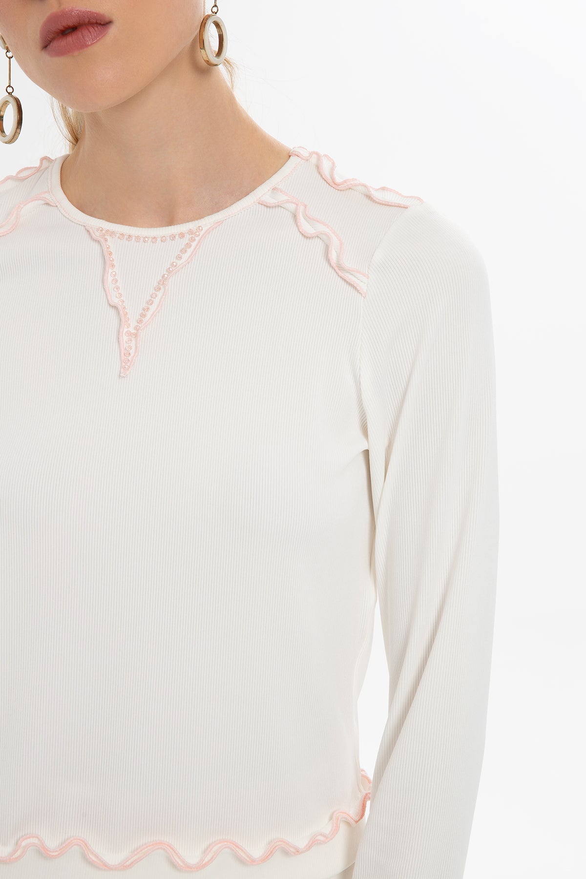 Ecru Blouse with Stitching Detail