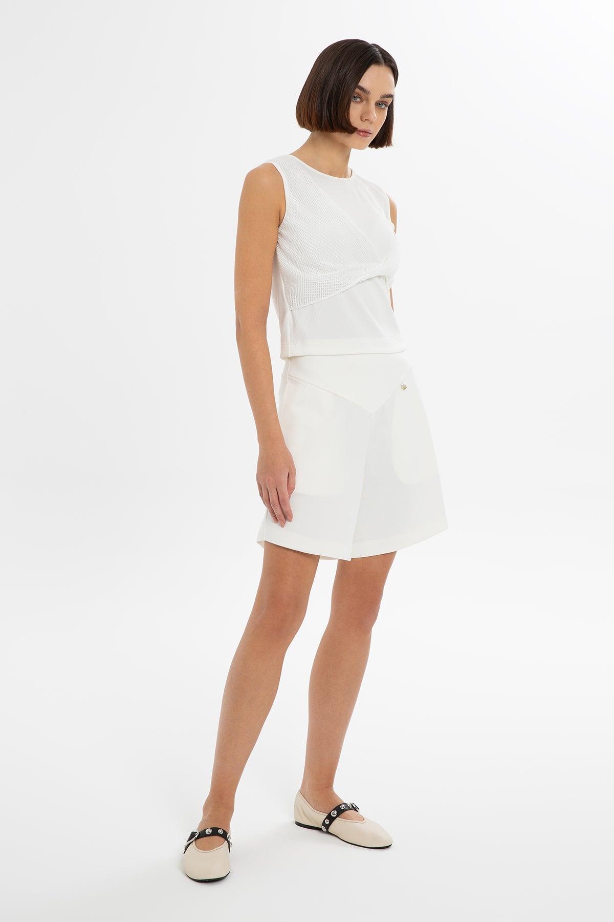 Ecru Asymmetric Texture Blouse