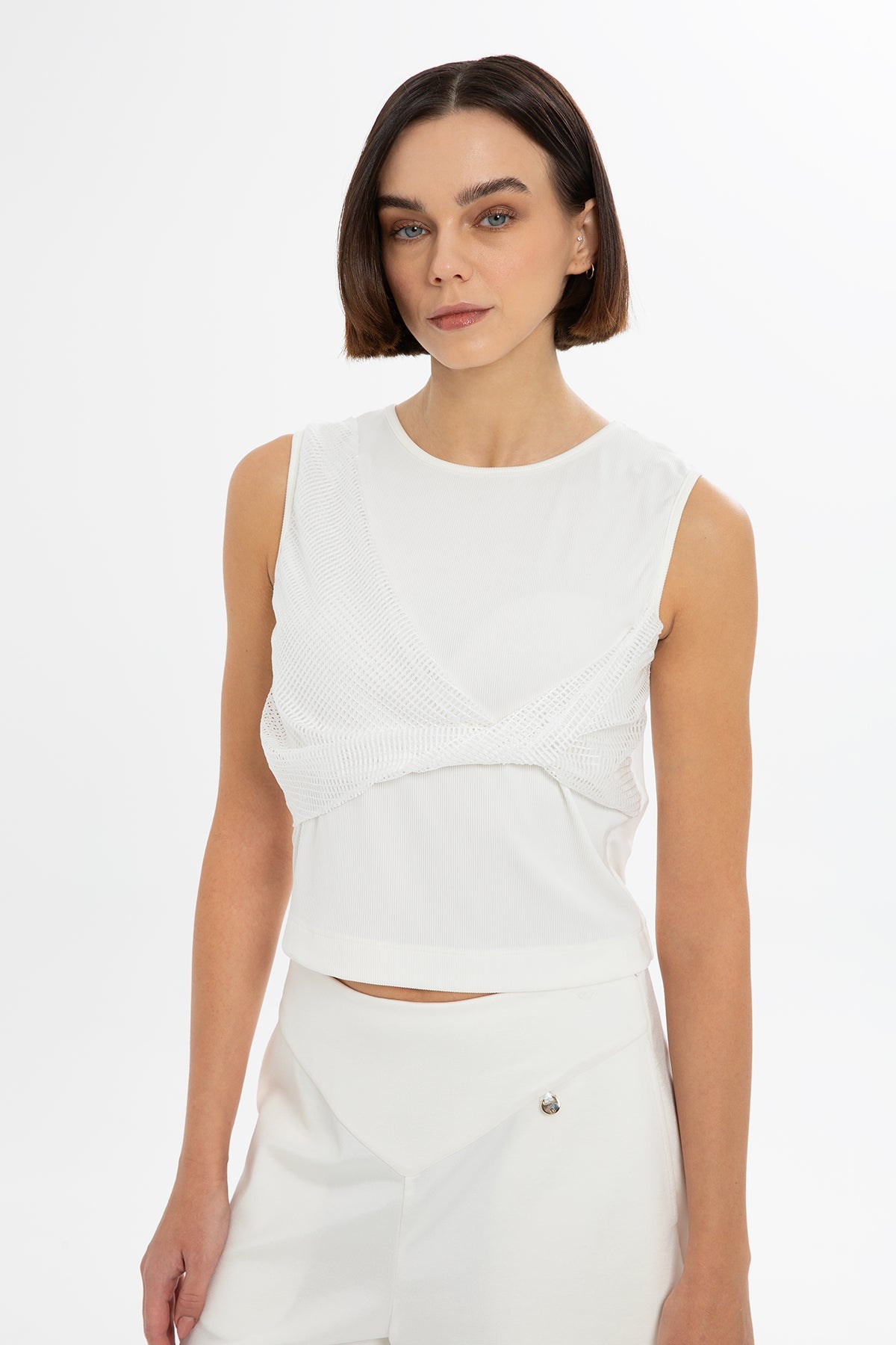 Ecru Asymmetric Texture Blouse