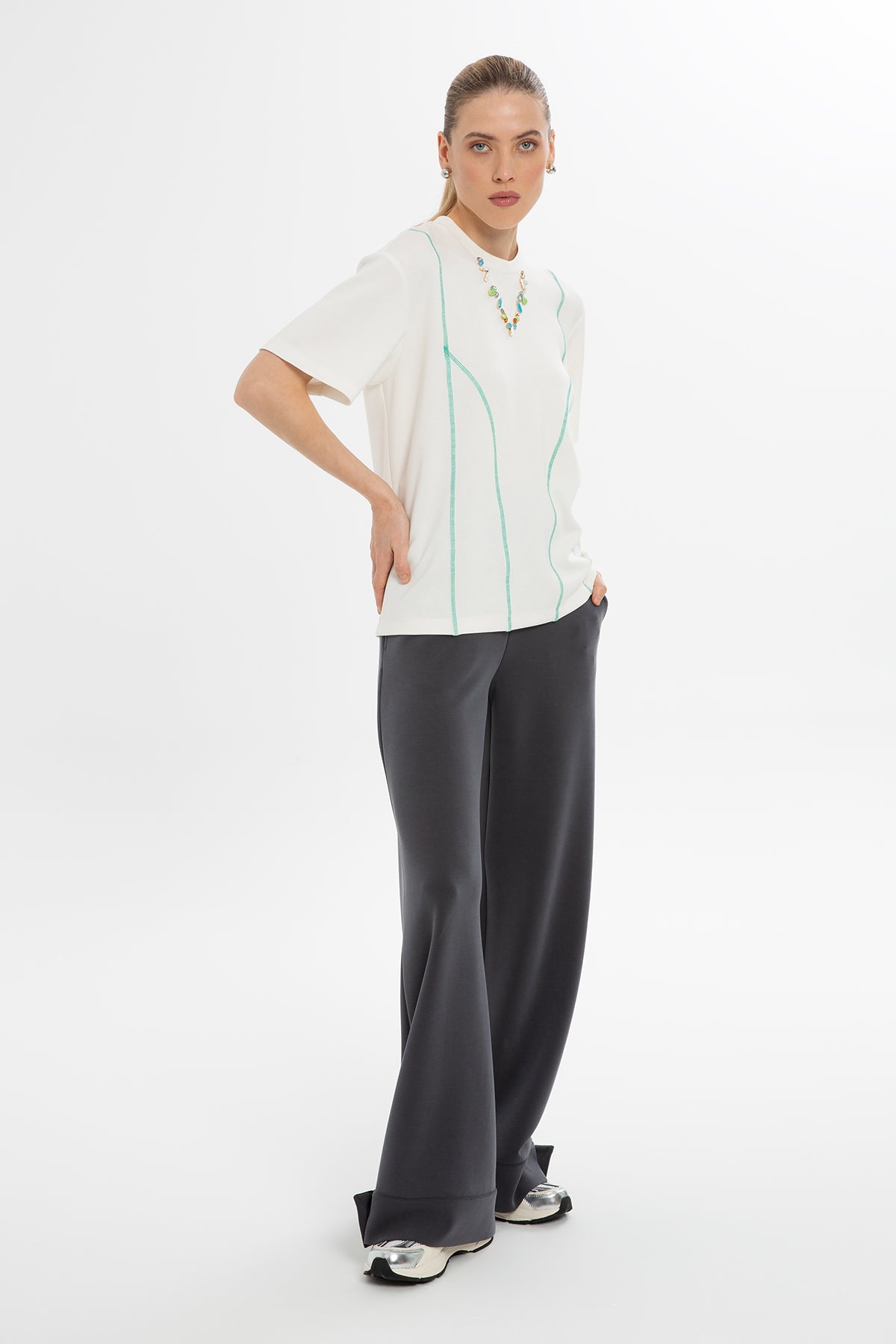 Ecru Lace-Up Back T-Shirt