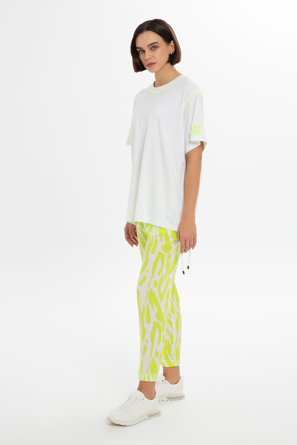 White T-Shirt with Neon Detail