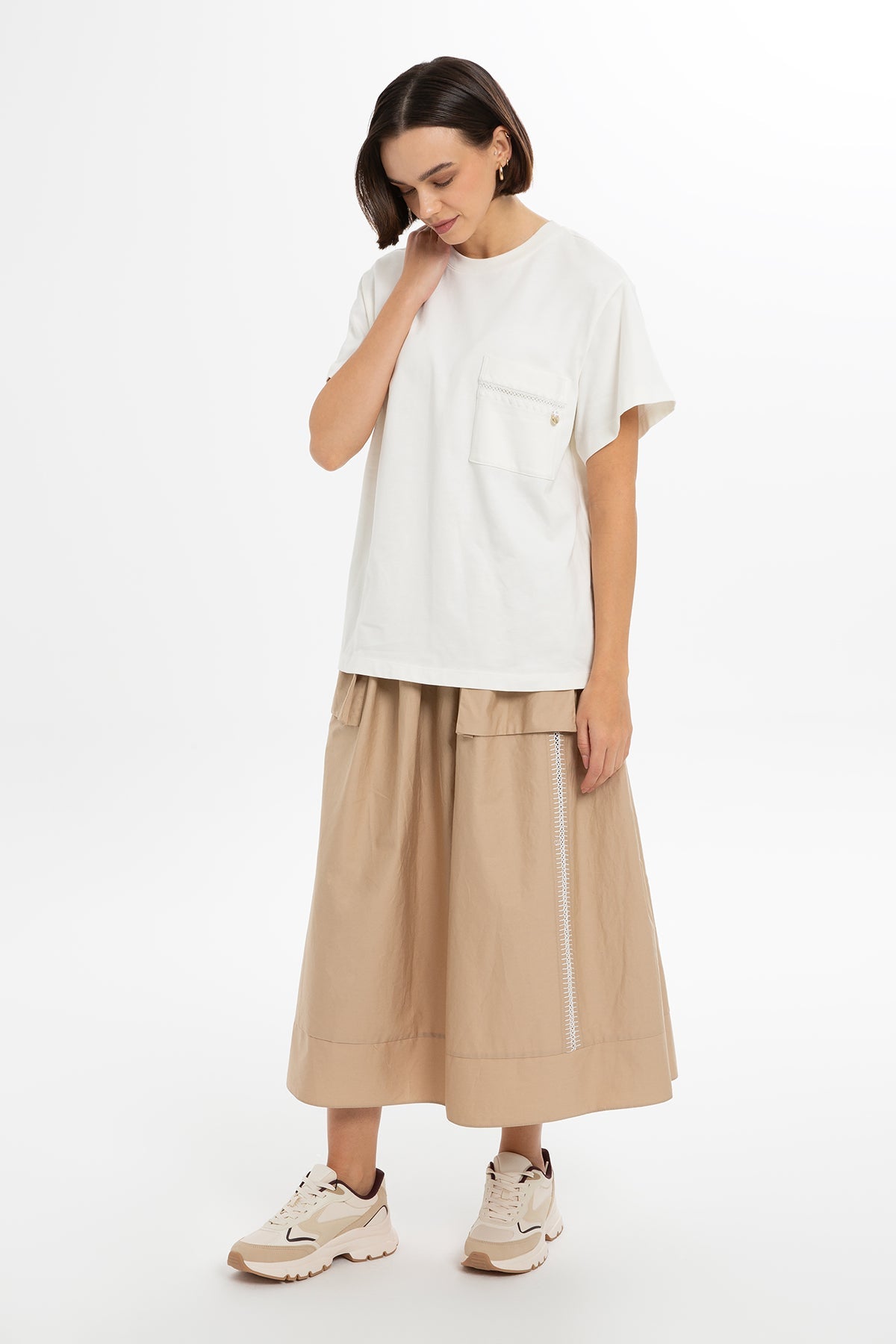 Ecru T-Shirt with Accessory Details