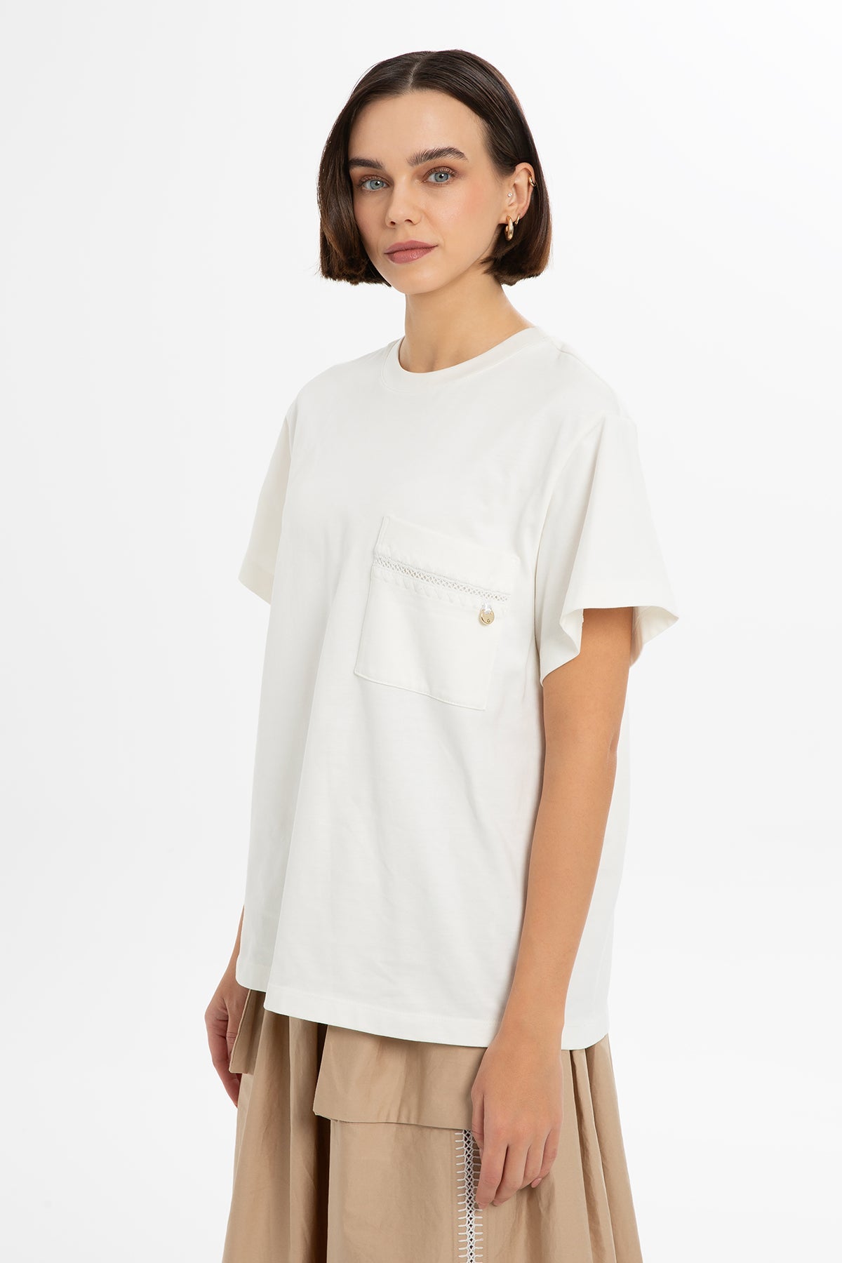 Ecru T-Shirt with Accessory Details