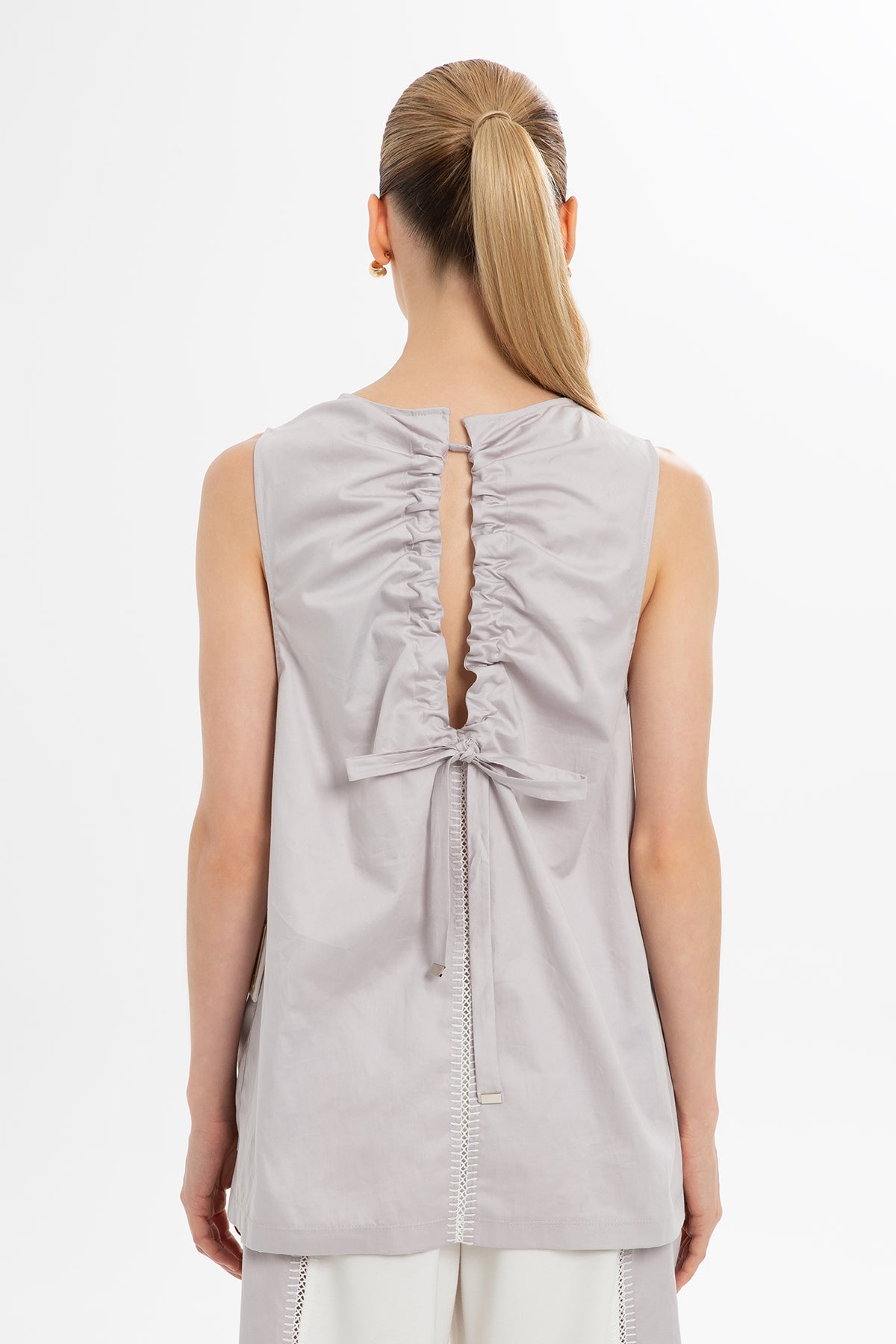 Ecru Open-Back Accent Blouse