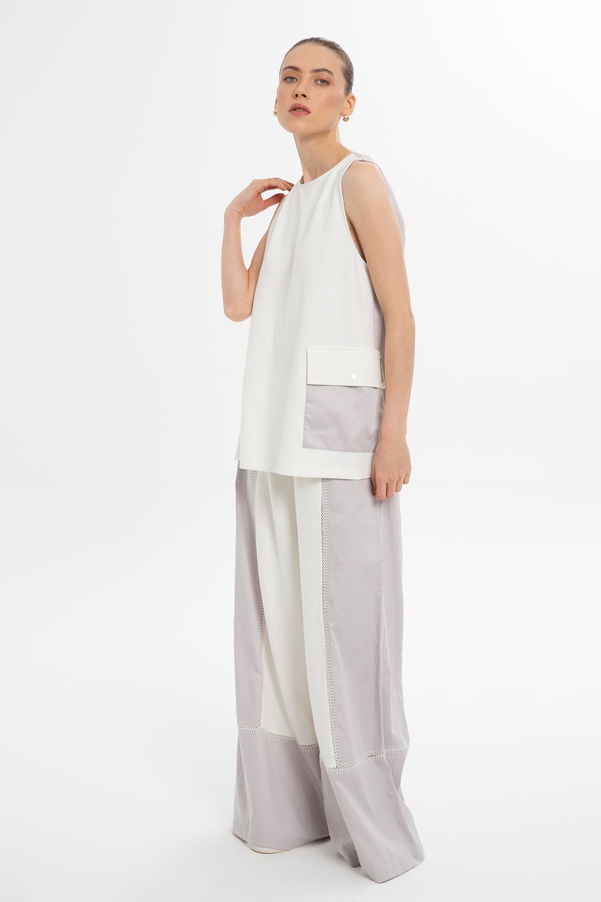 Ecru Open-Back Accent Blouse