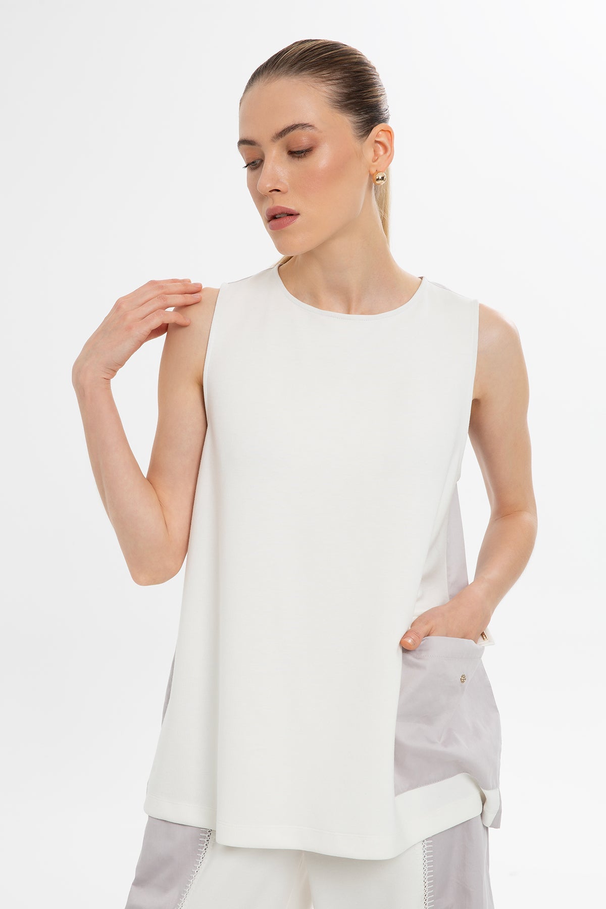 Ecru Open-Back Accent Blouse