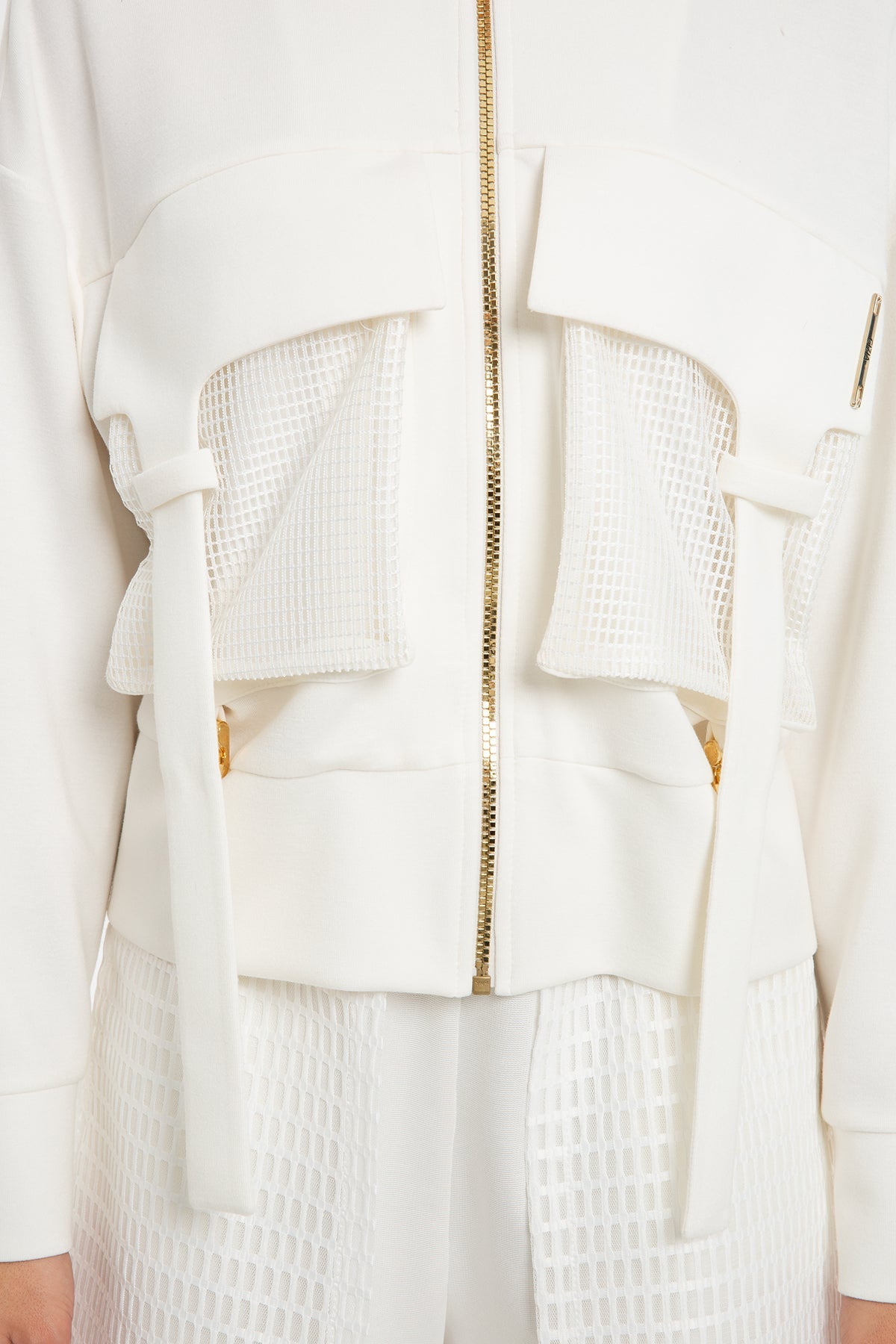 Ecru Mesh-Detail Cropped Sweatshirt