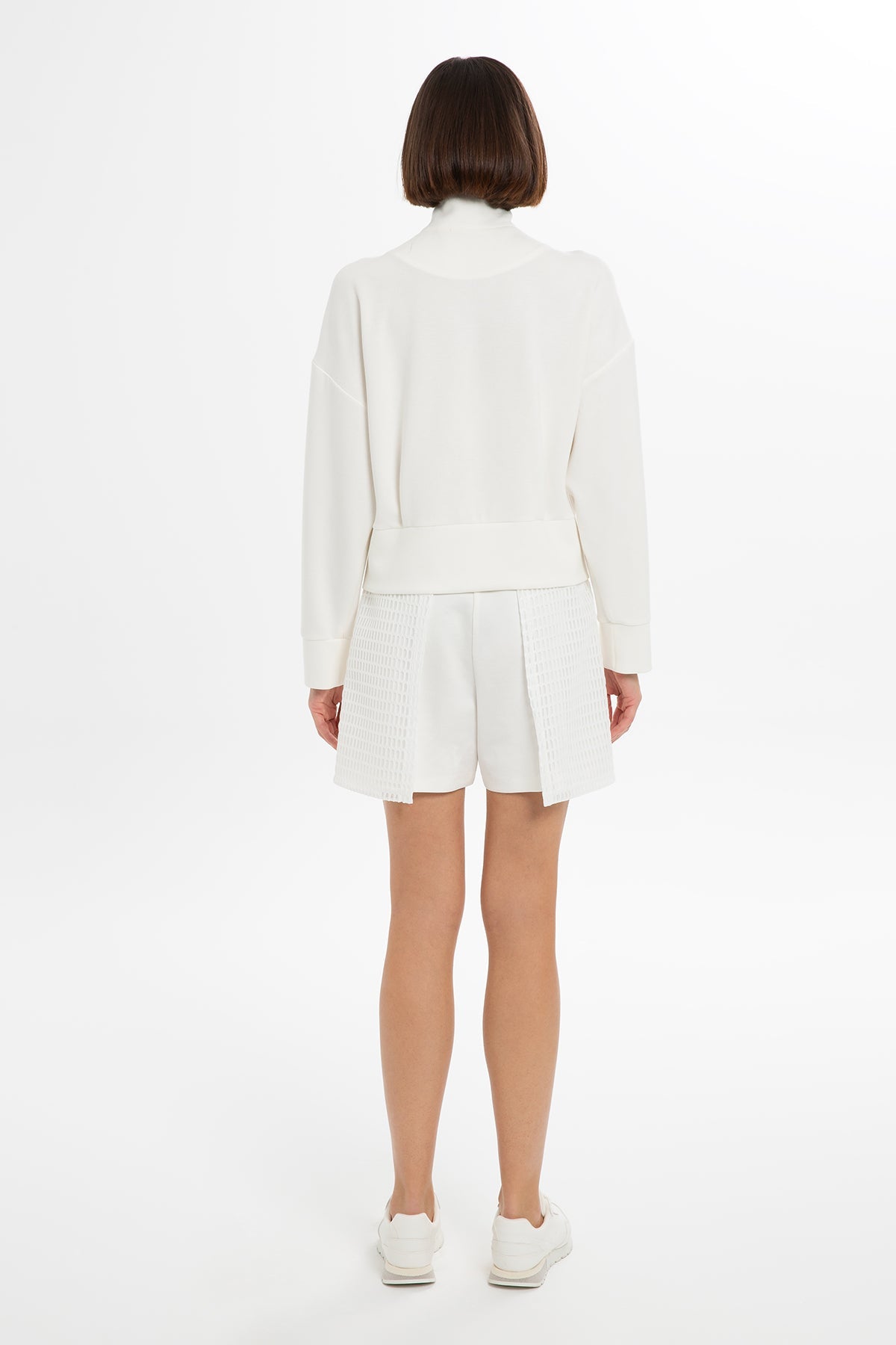 Ecru Mesh-Detail Cropped Sweatshirt