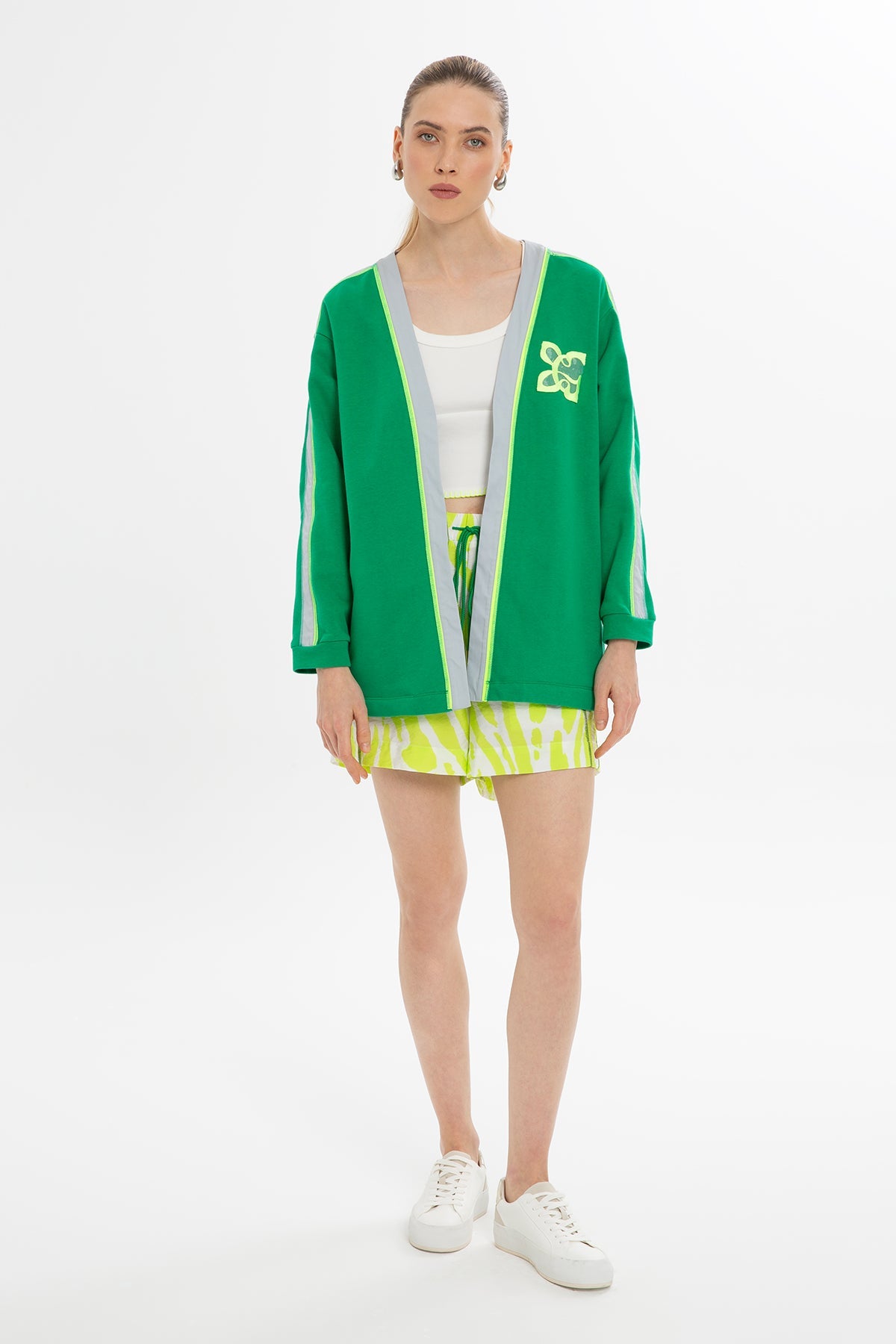 Green Print-Detail Sweatshirt