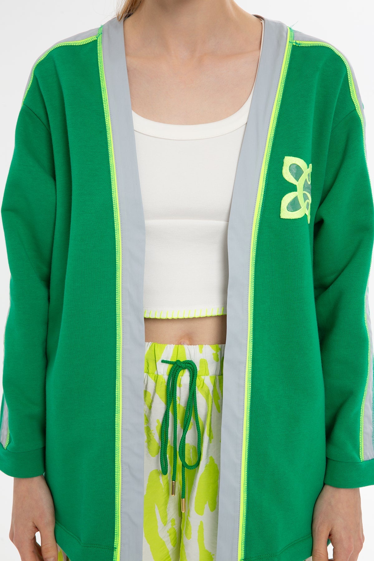 Green Print-Detail Sweatshirt