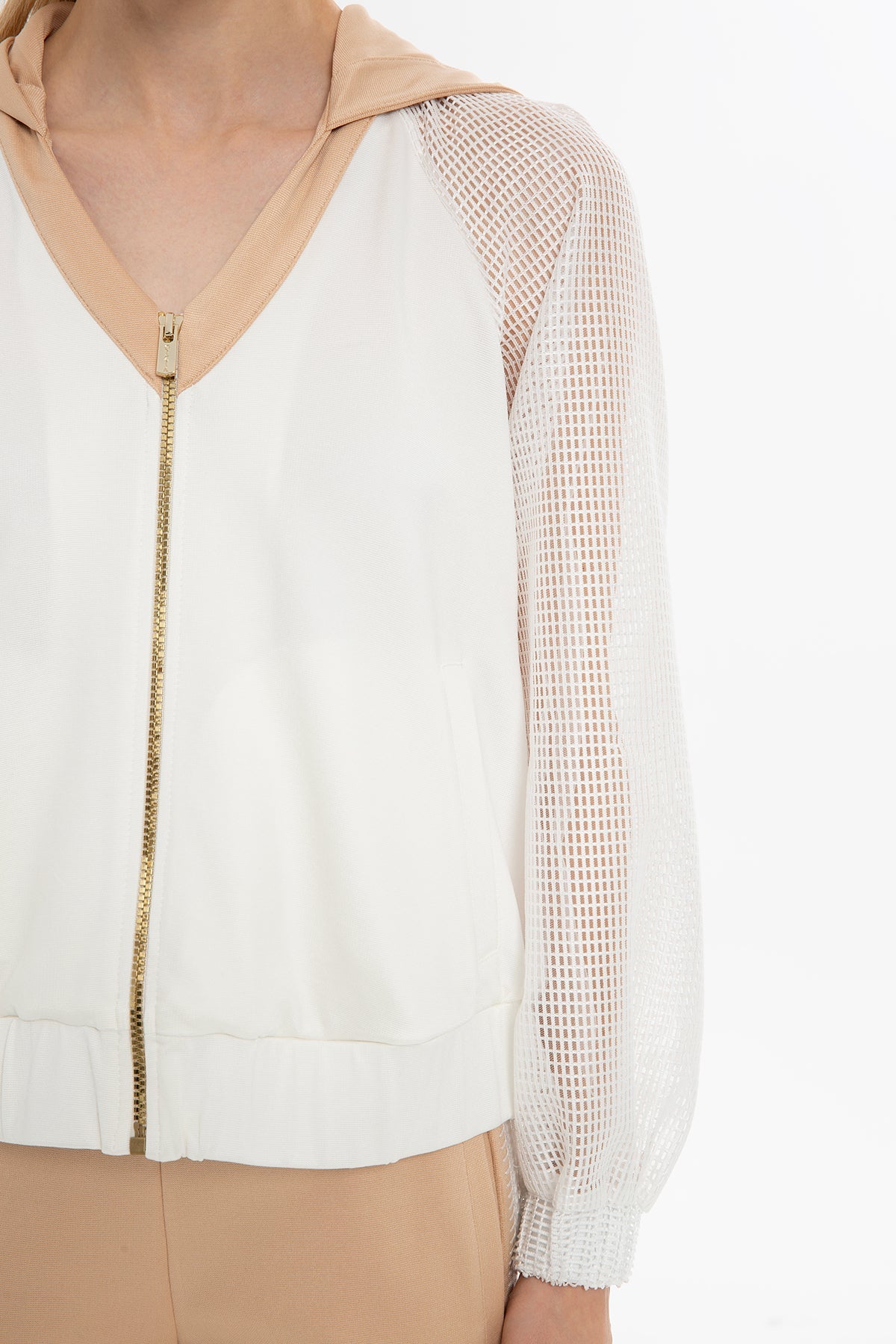 Ecru Mesh-Sleeve Sweatshirt