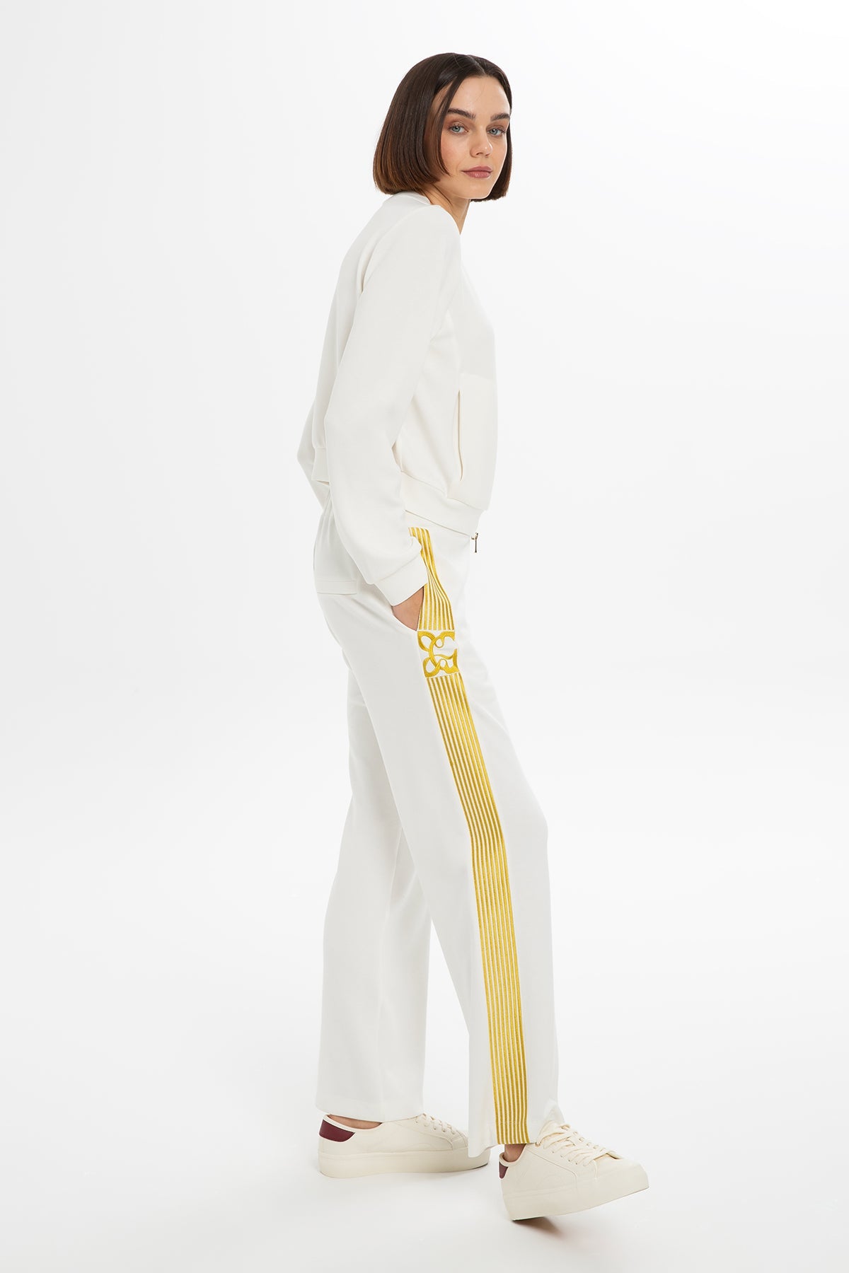 Ecru Stripe-Detail Sleeve Sweatshirt