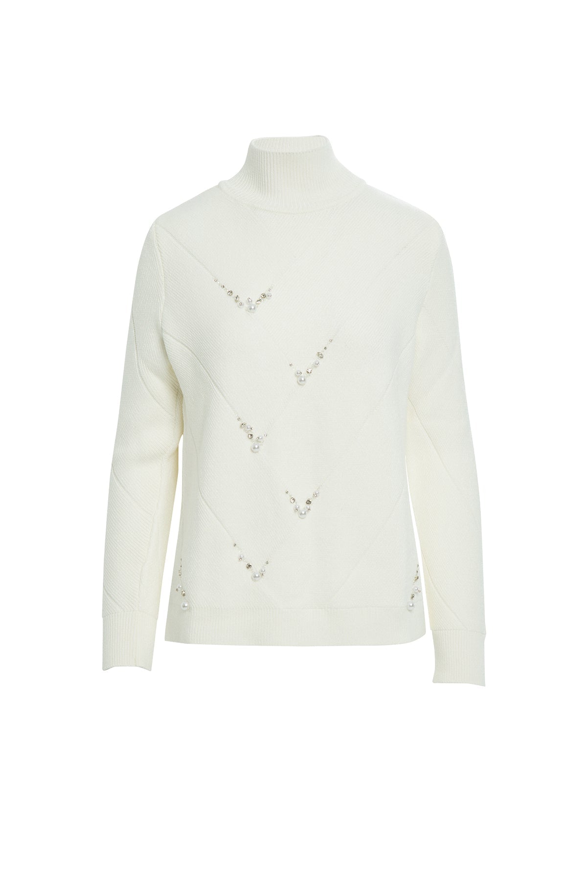 White Beaded Turtleneck Sweater