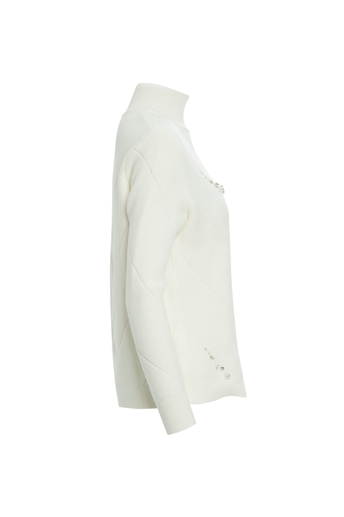 White Beaded Turtleneck Sweater