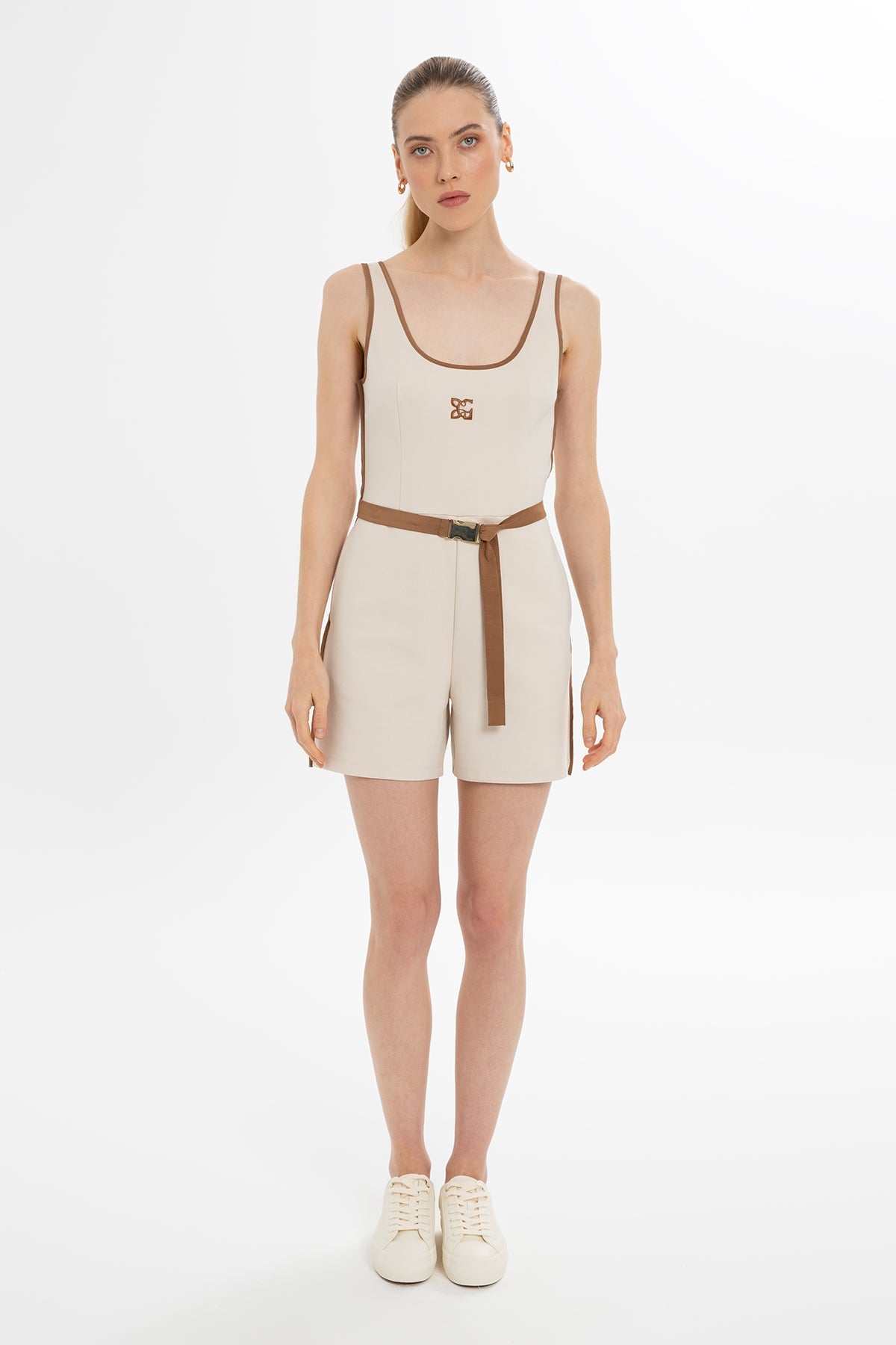 Beige Thick-Strap Jumpsuit