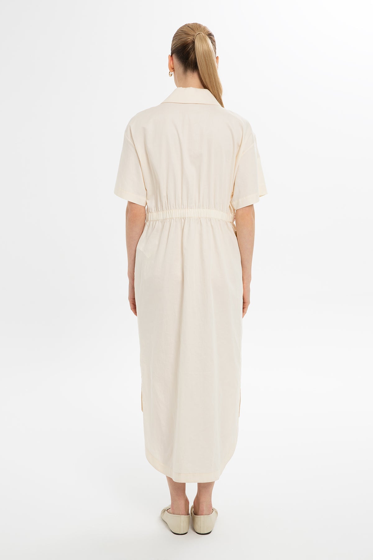 Ecru Short-Sleeve Embroidered Dress