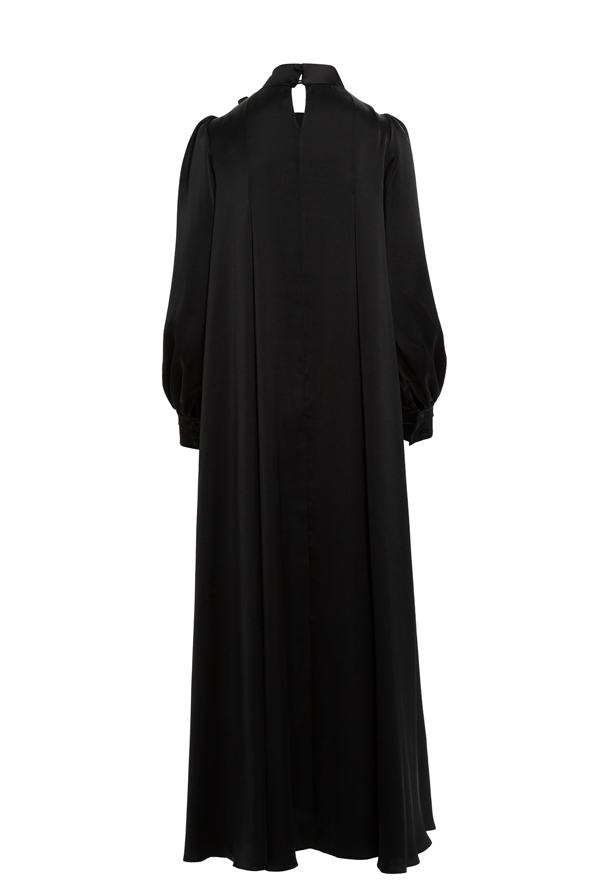Black Embroidered-Collar Bow-Detail Maxi Dress
