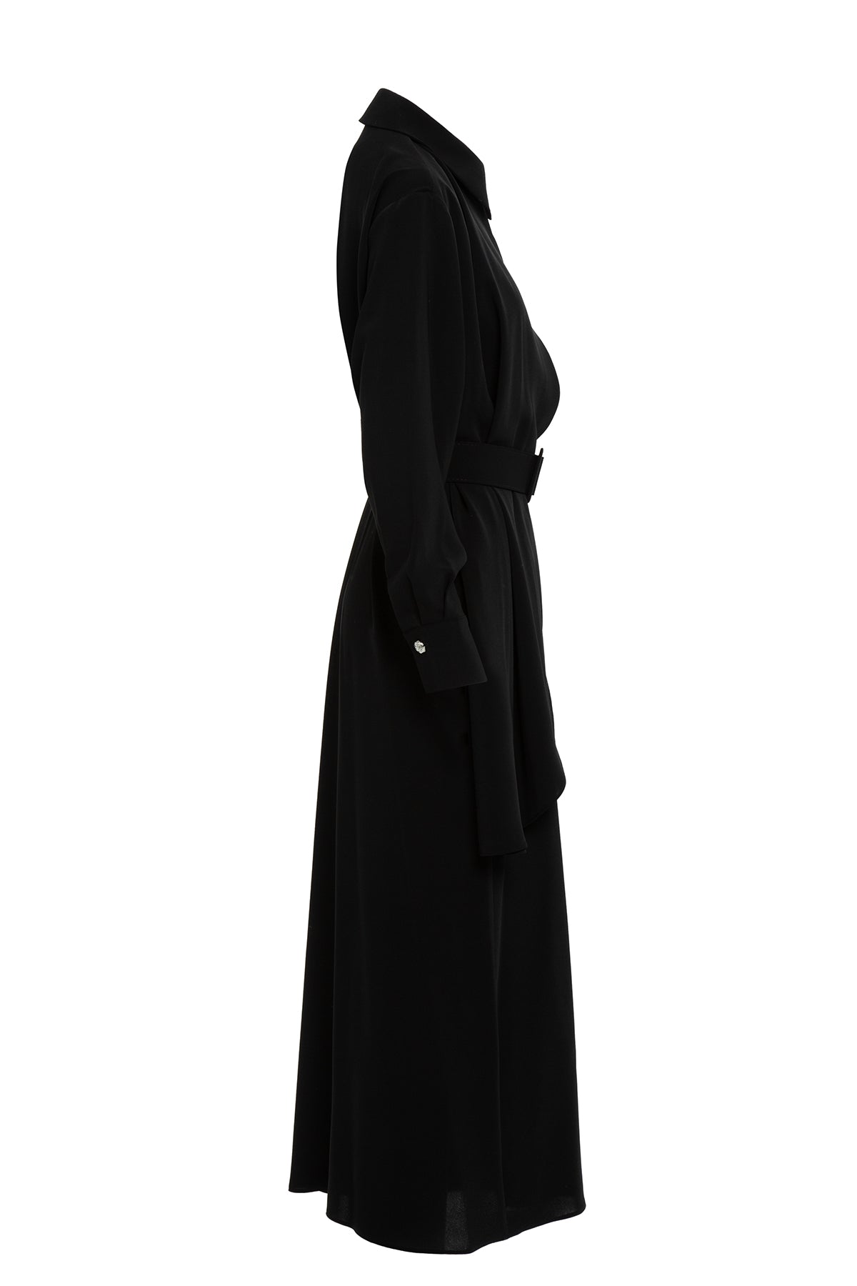 Black Asymmetrical Dress with Belt Detail