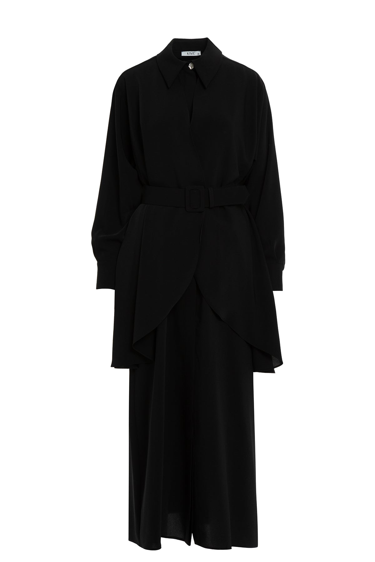 Black Asymmetrical Dress with Belt Detail