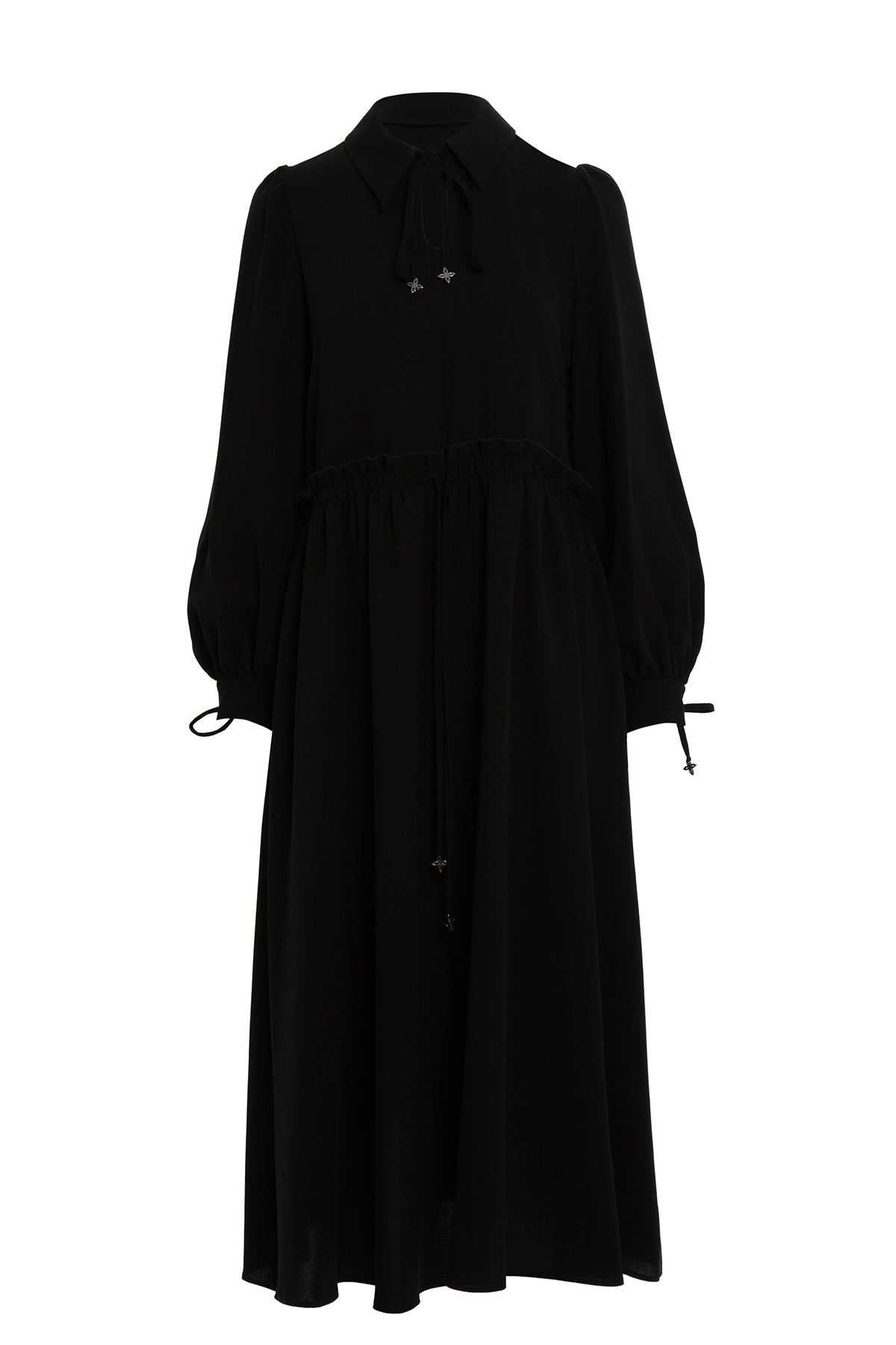 Black Midi Dress with Gathered Waist
