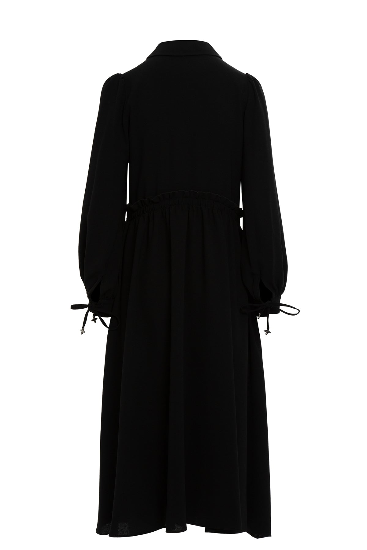 Black Midi Dress with Gathered Waist