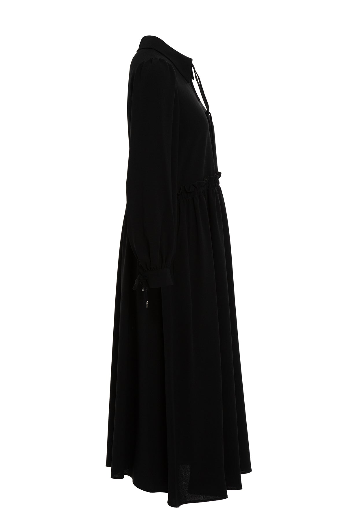 Black Midi Dress with Gathered Waist