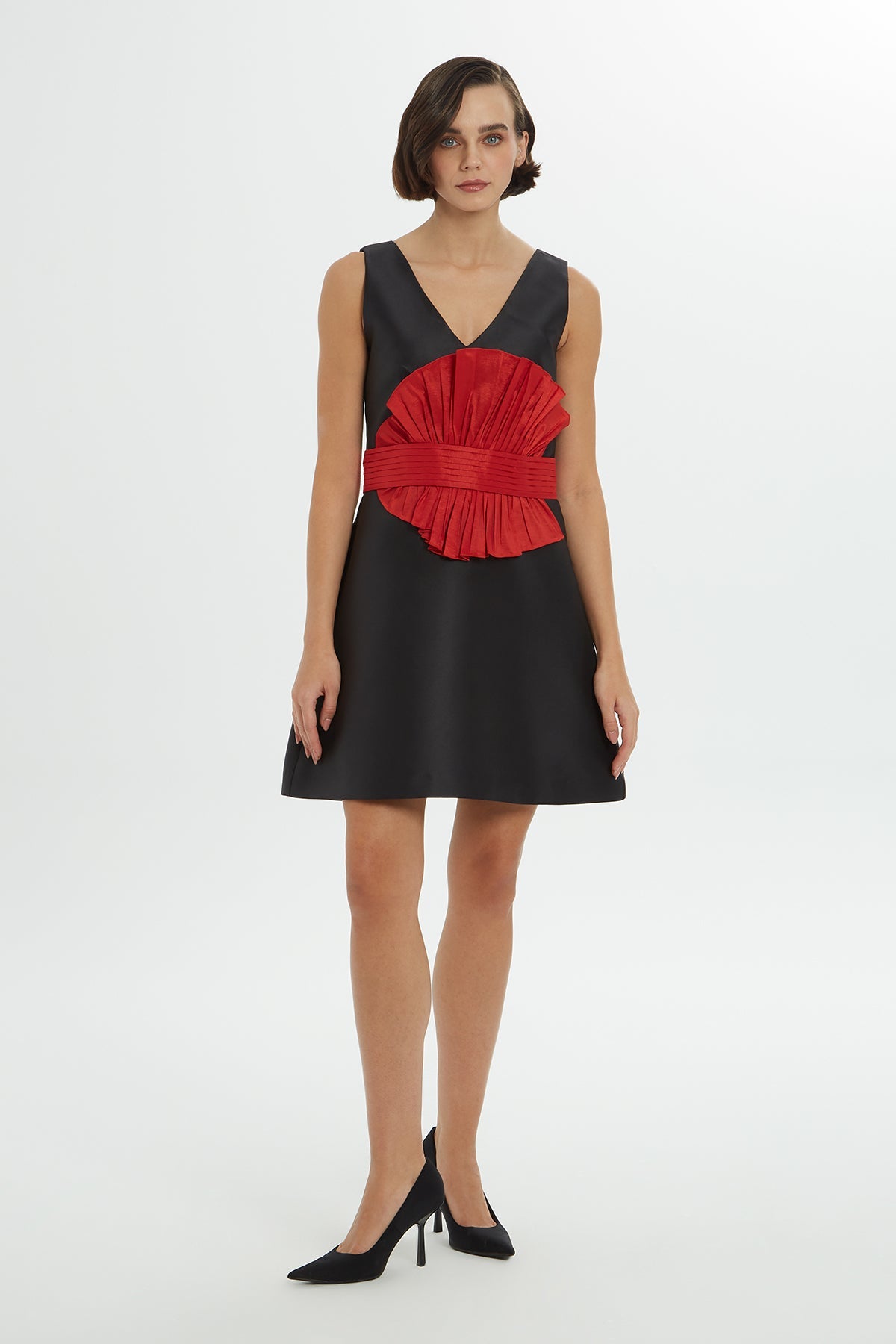 Black Mini Dress with Red Belt