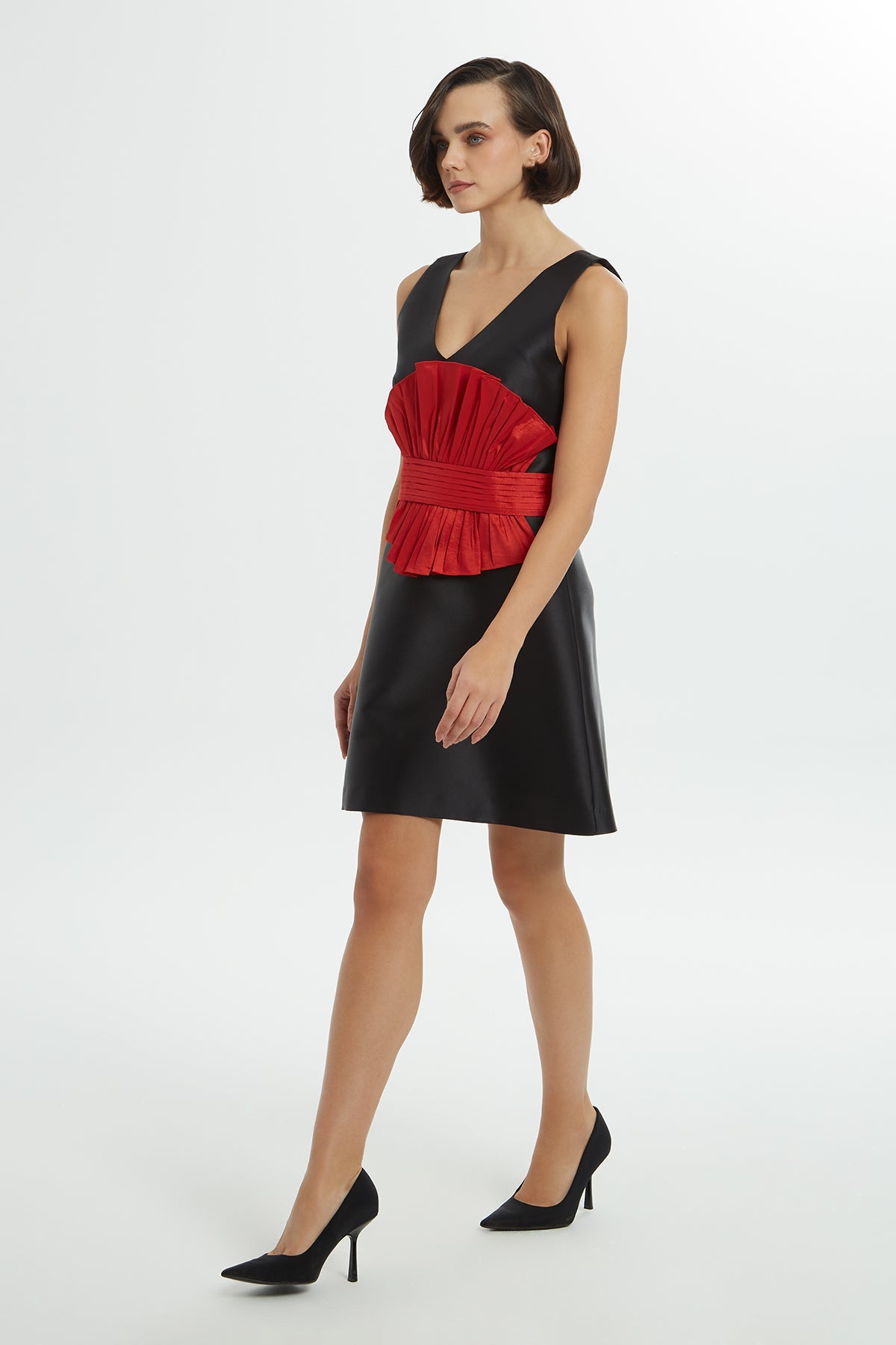 Black Mini Dress with Red Belt