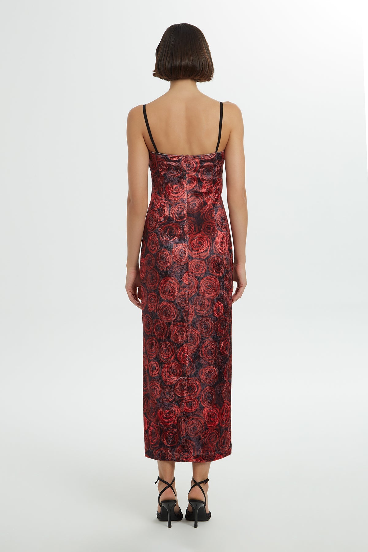 Printed Strappy Velvet Long Dress