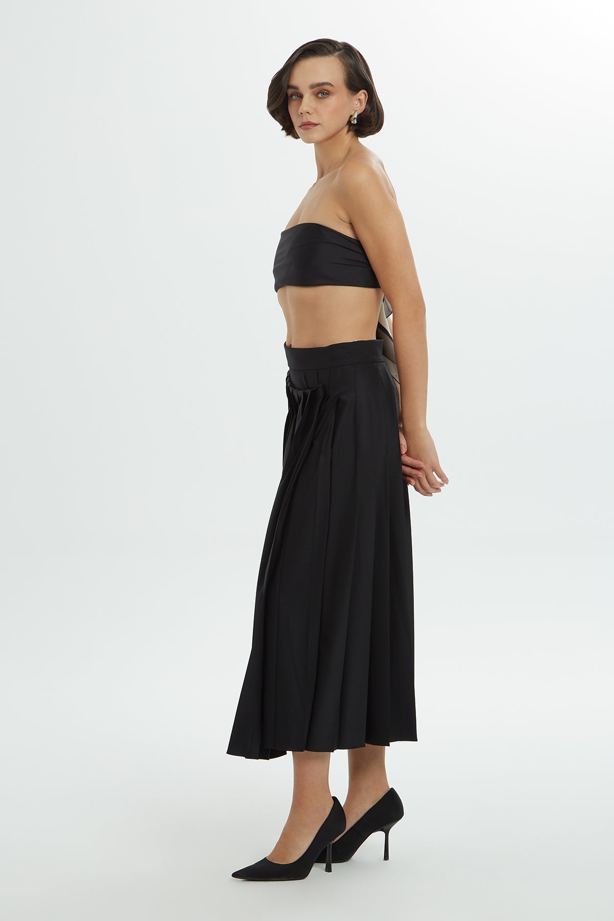 Black Pleated Midi Skirt