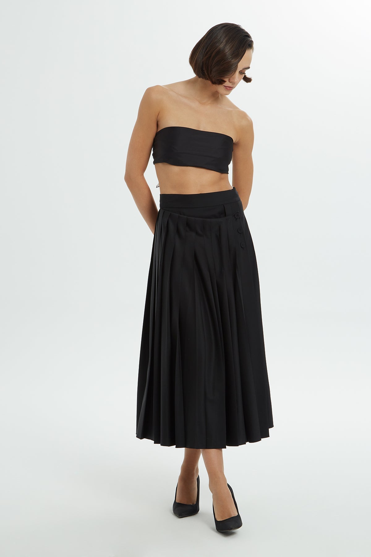 Black Pleated Midi Skirt