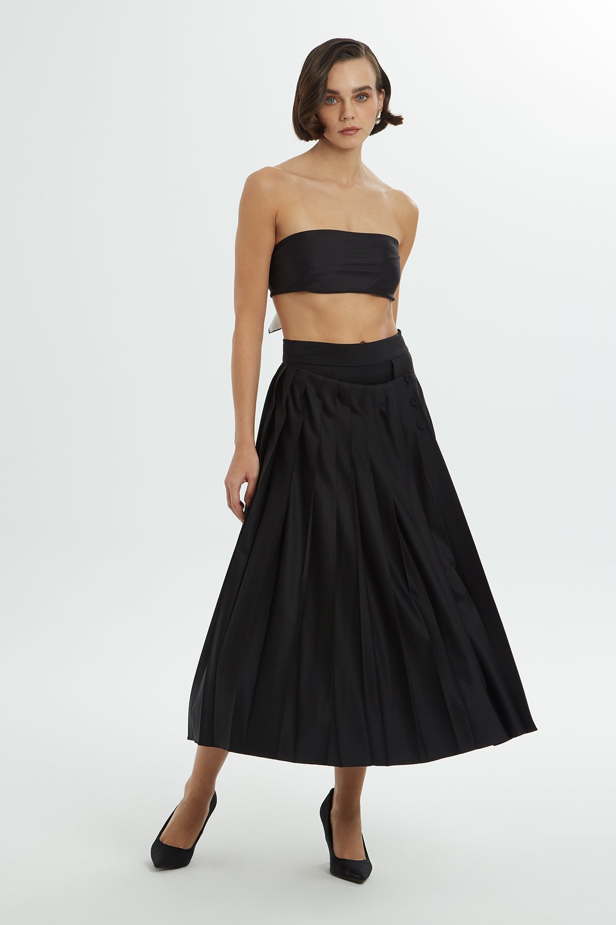 Black Pleated Midi Skirt