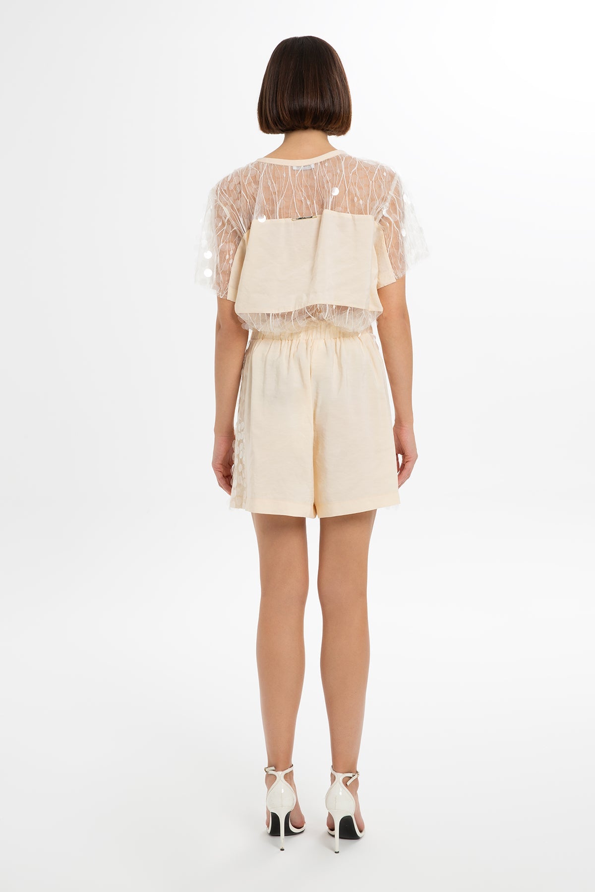 Ecru Sequin-Detail Shorts