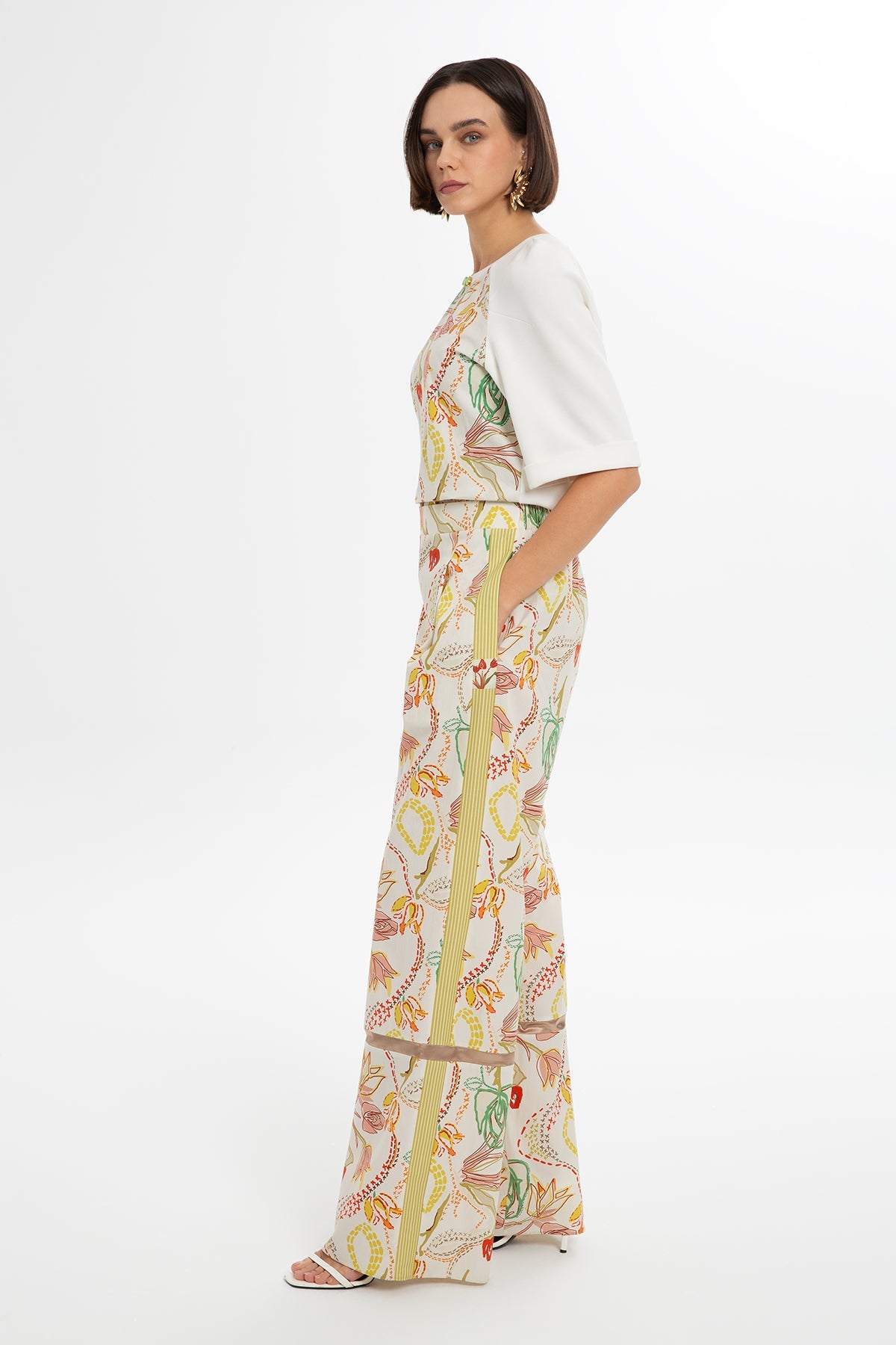 Printed Trousers with Satin Trim