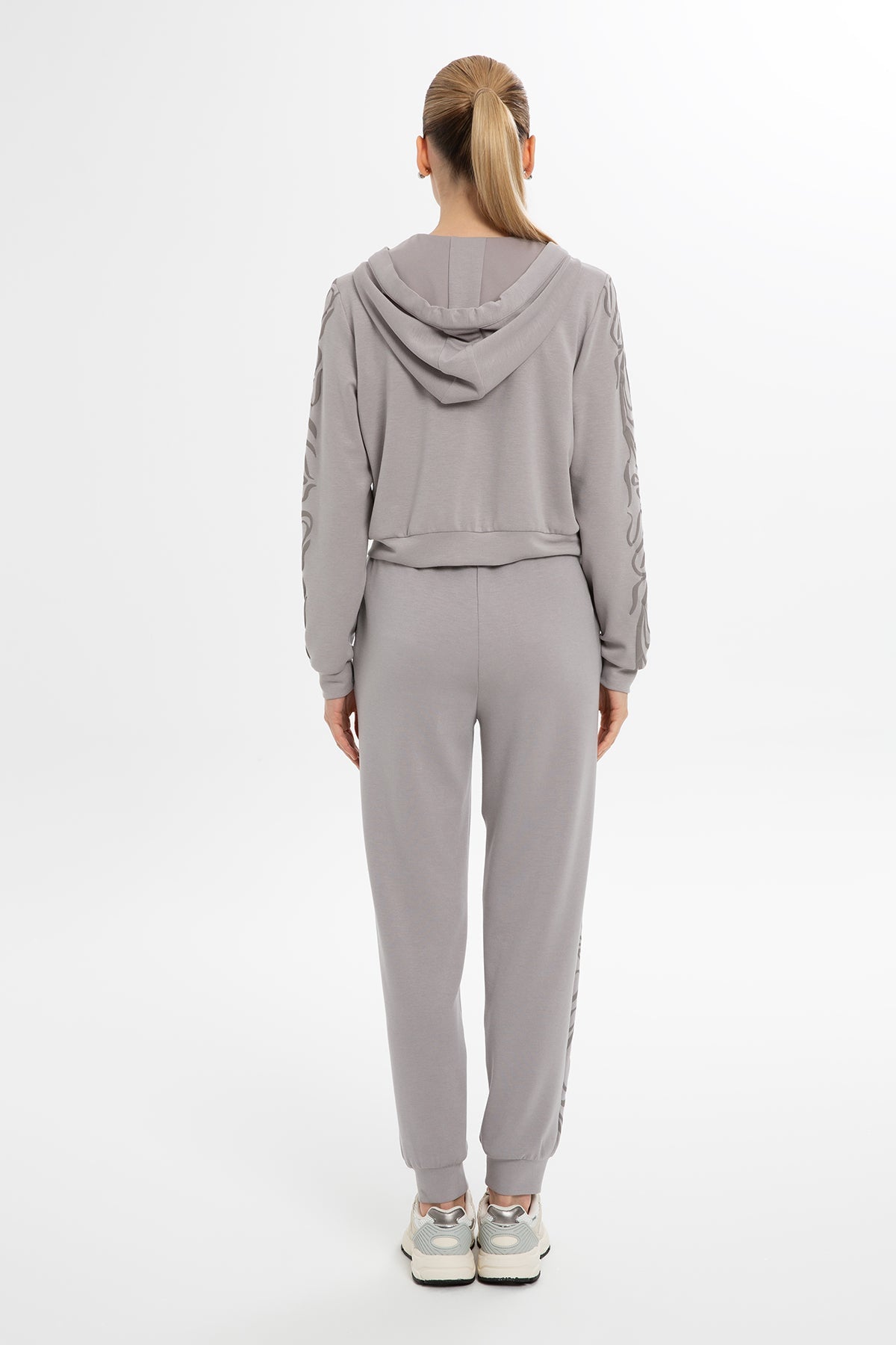 Grey Printed-Sleeve Sweatshirt