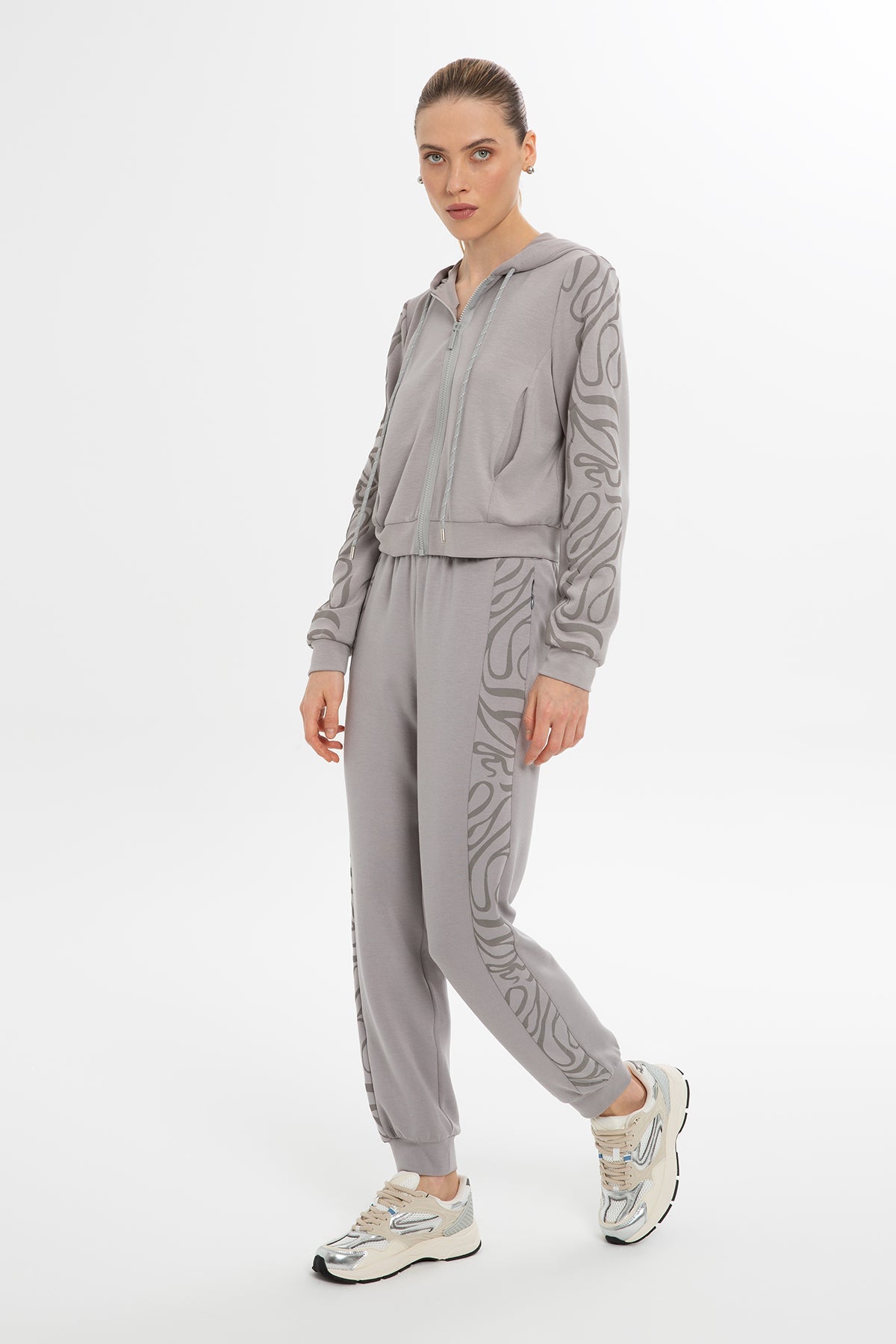 Grey Printed-Sleeve Sweatshirt