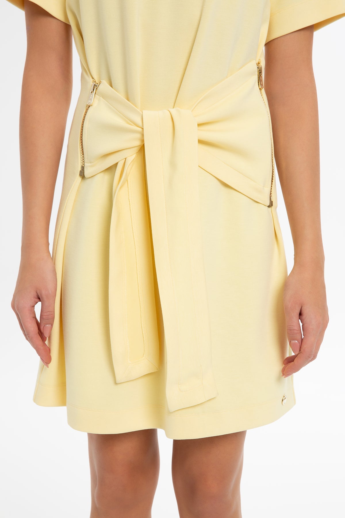 Yellow Short Dress with Belt Detail