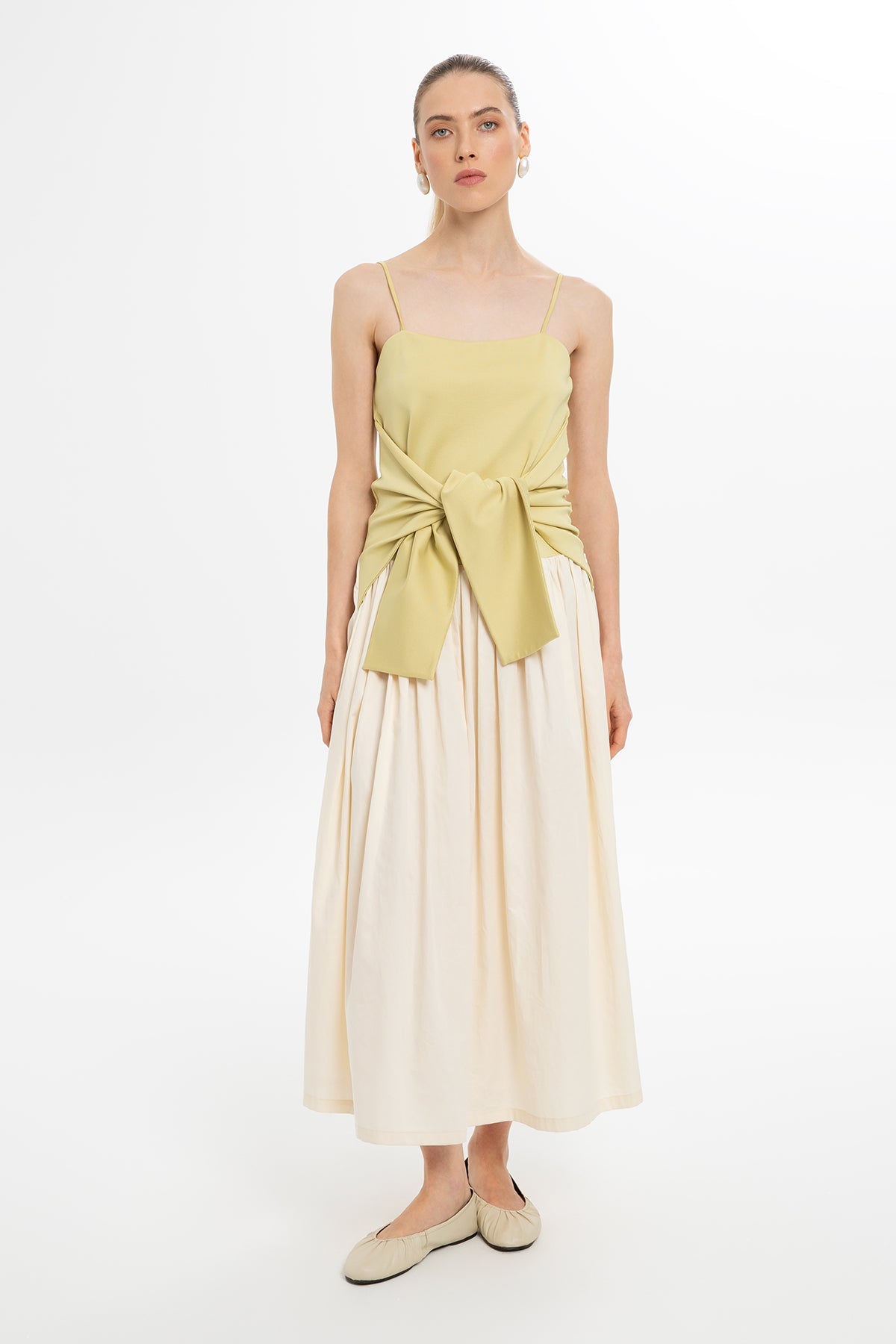 Yellow Thin-Strap Long Flared Dress