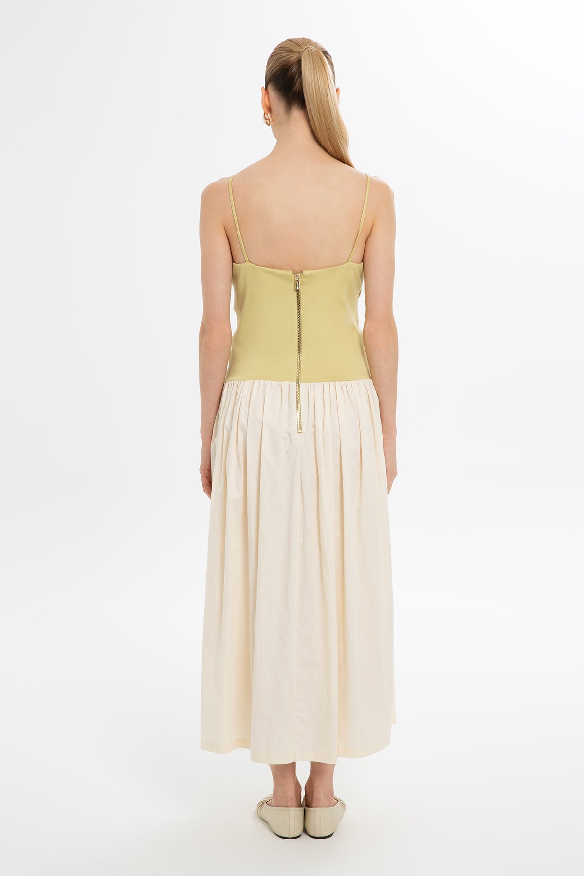 Yellow Thin-Strap Long Flared Dress