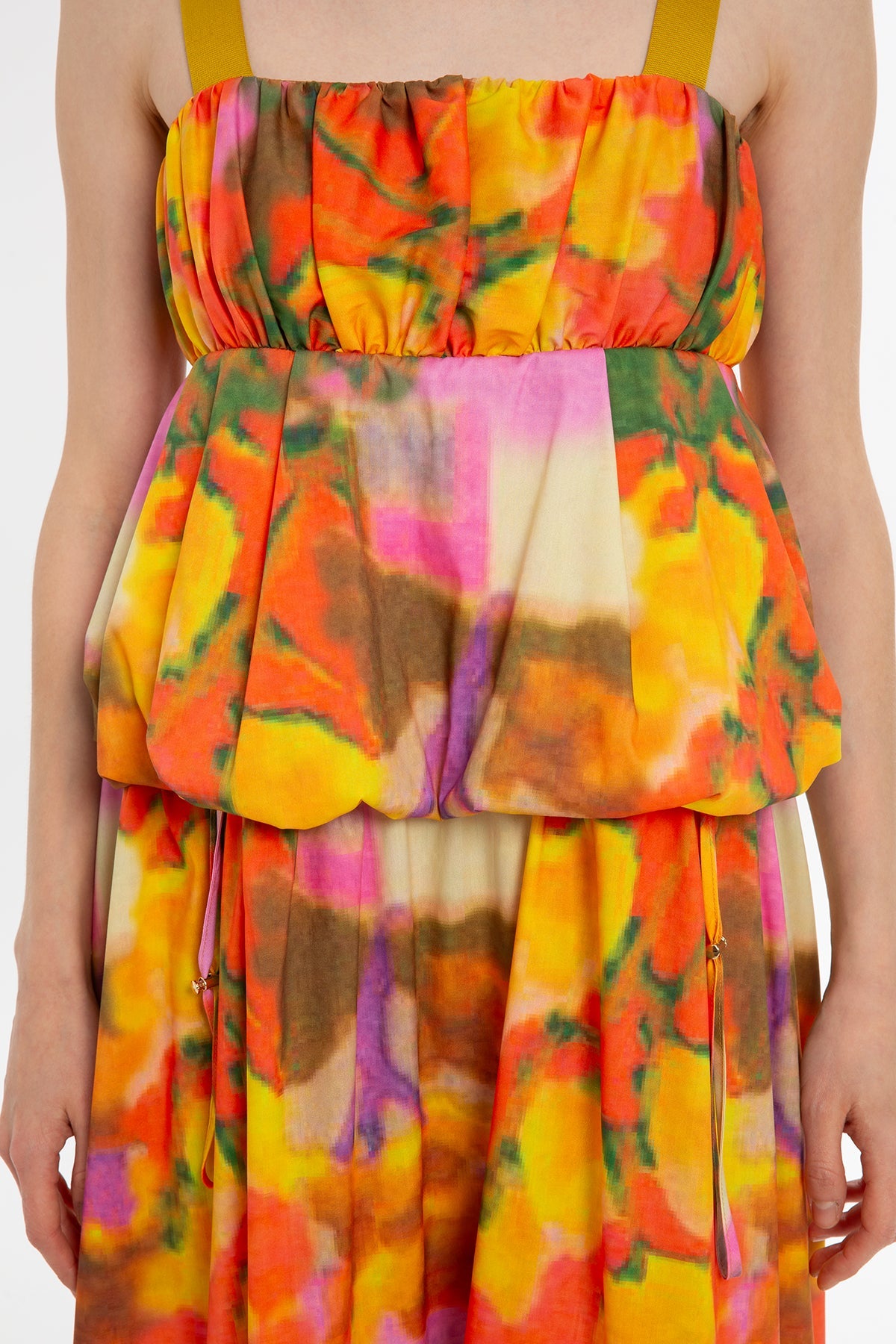 Printed Strappy Balloon Midi Dress