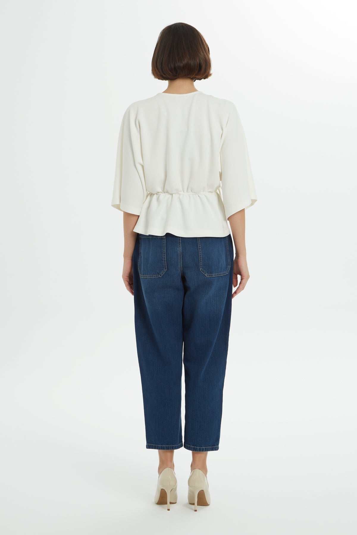 Ecru Beaded V-Neck Blouse