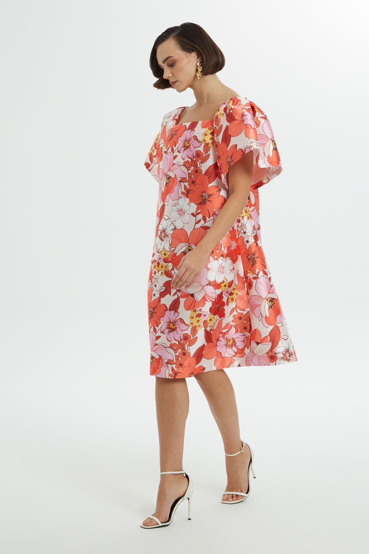 Printed Short-Sleeve Short Dress