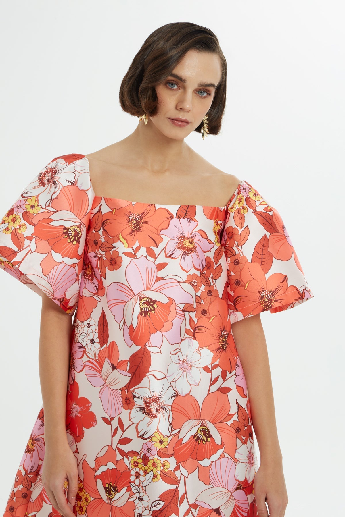 Printed Short-Sleeve Short Dress